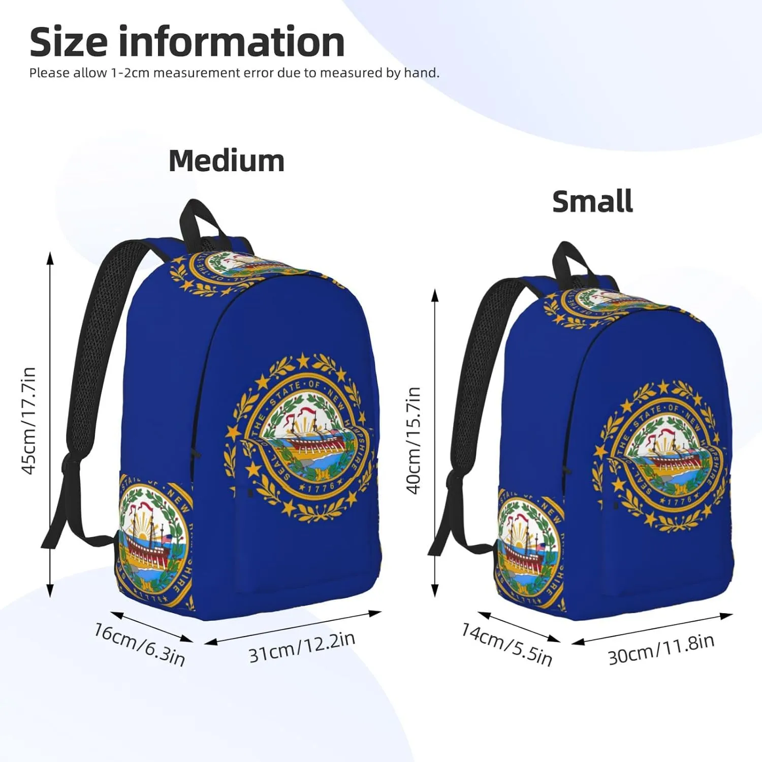 New Hampshire state flag print Large Laptop Backpack for Women, Work Business Backpacks College Bookbag for School