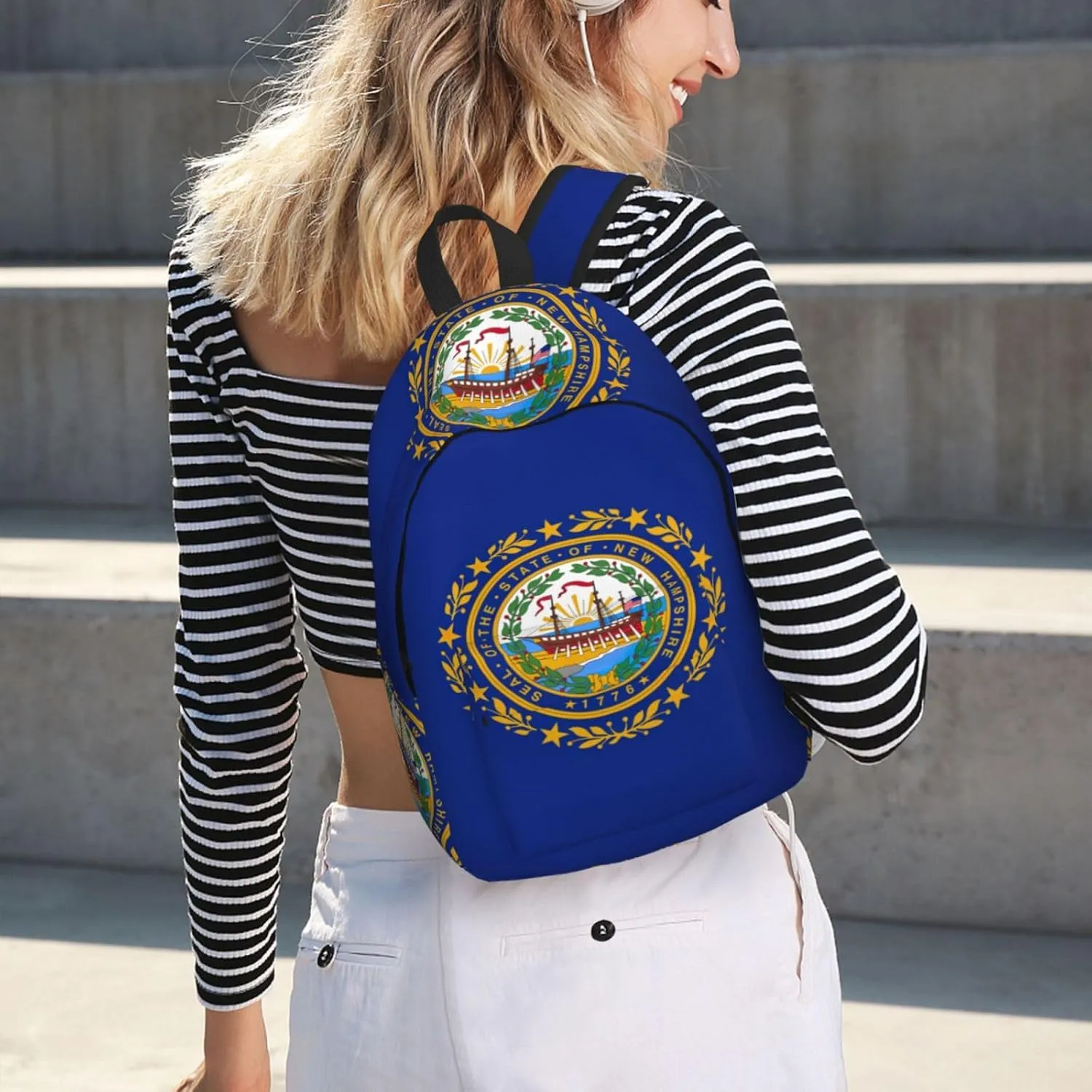 New Hampshire state flag print Large Laptop Backpack for Women, Work Business Backpacks College Bookbag for School