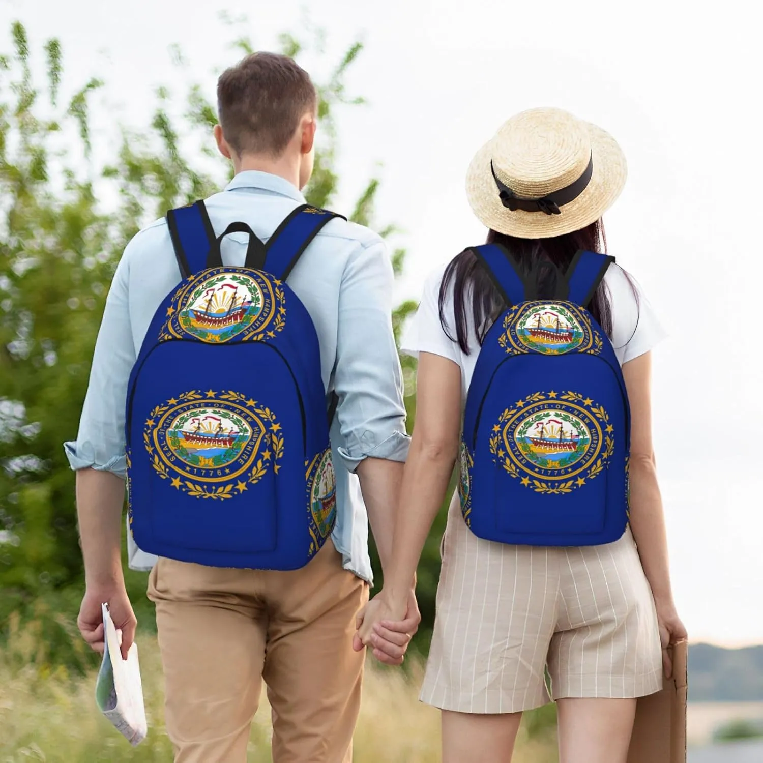 New Hampshire state flag print Large Laptop Backpack for Women, Work Business Backpacks College Bookbag for School