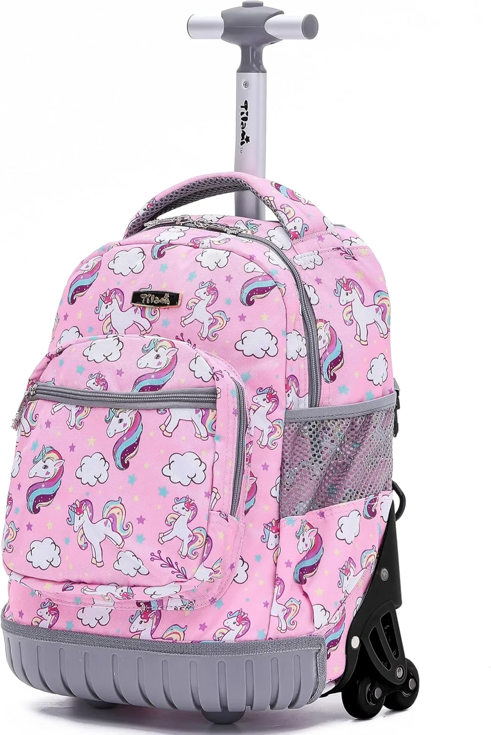 NEW TILAMI 16 Inches Kid Rolling Backpack for Kids Adjustable Laptop Suitcase Backpack with Wheels for Girls to School Travel Camping Boys Rolling Backpack Cute Unicorn