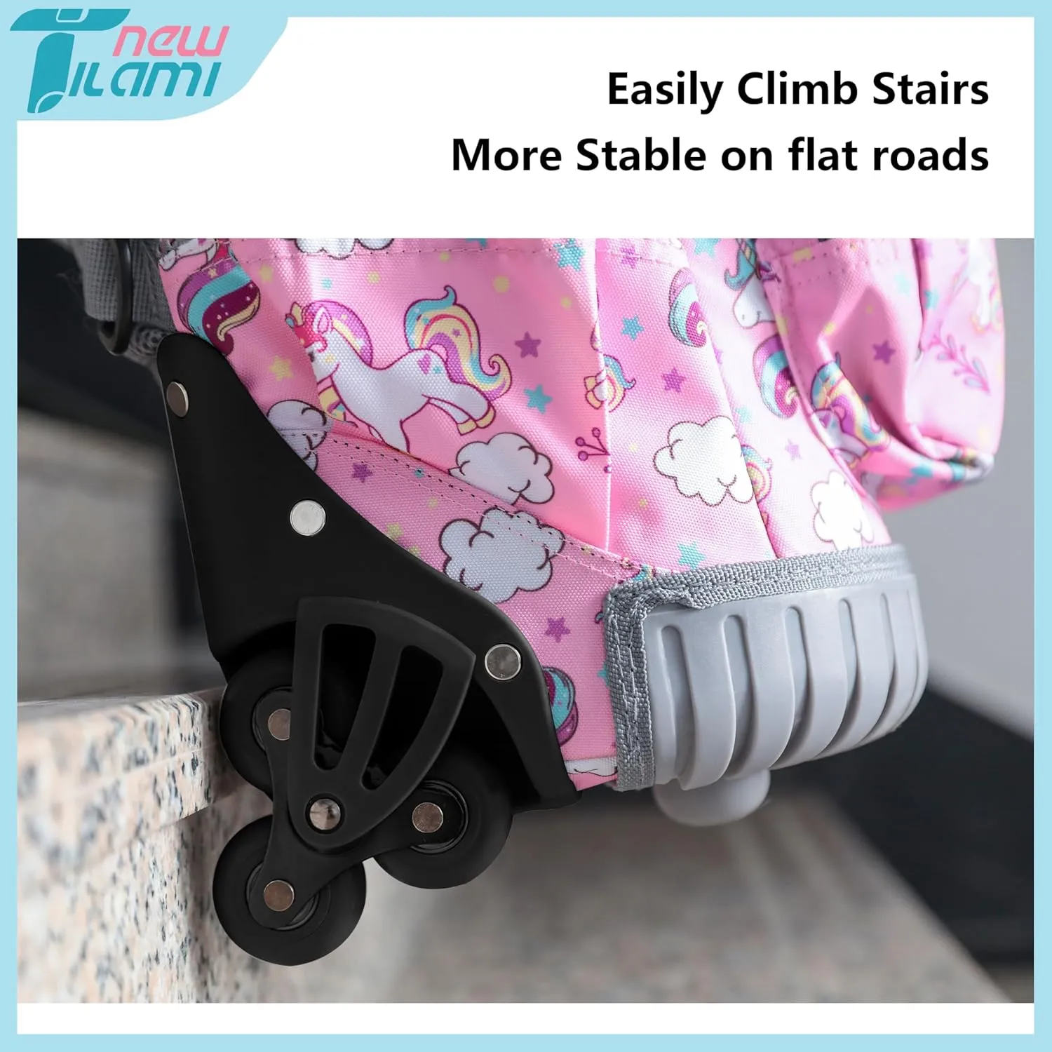 NEW TILAMI 16 Inches Kid Rolling Backpack for Kids Adjustable Laptop Suitcase Backpack with Wheels for Girls to School Travel Camping Boys Rolling Backpack Cute Unicorn
