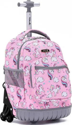 NEW TILAMI 16 Inches Kid Rolling Backpack for Kids Adjustable Laptop Suitcase Backpack with Wheels for Girls to School Travel Camping Boys Rolling Backpack Cute Unicorn