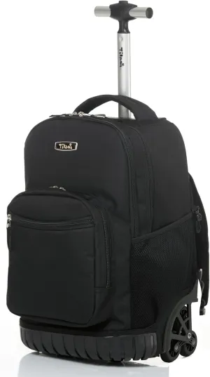 NEW TILAMI 18 Inches Black Rolling Backpack for Kids Adjustable Laptop Backpack with Wheels for Girls to School Travel Camping Boys Rolling Backpack