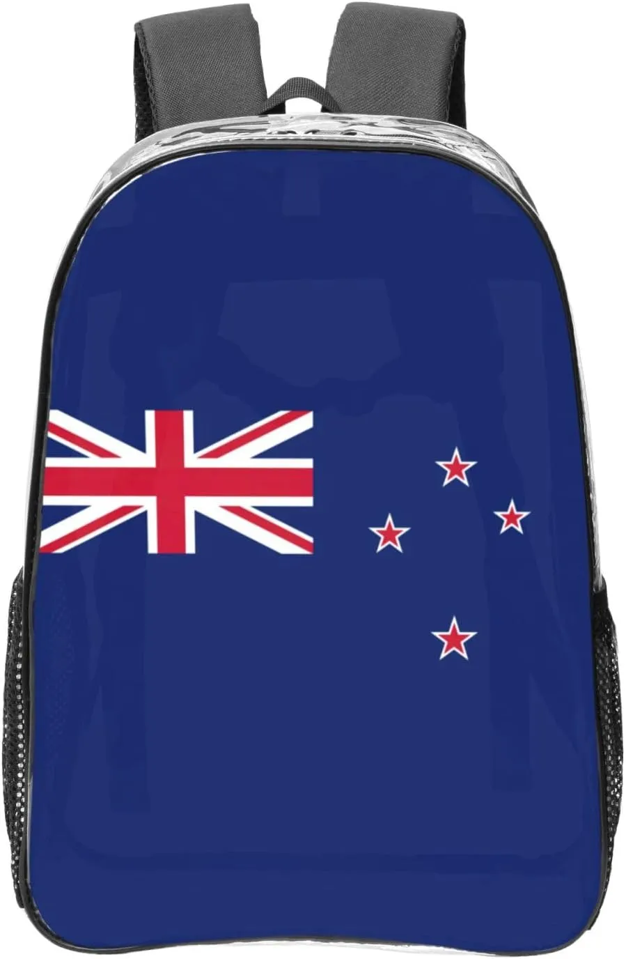 New Zealand Flag Print LargeTransparent Backpack Functional Clear PVC Bag Suitable Stadium Events Travel