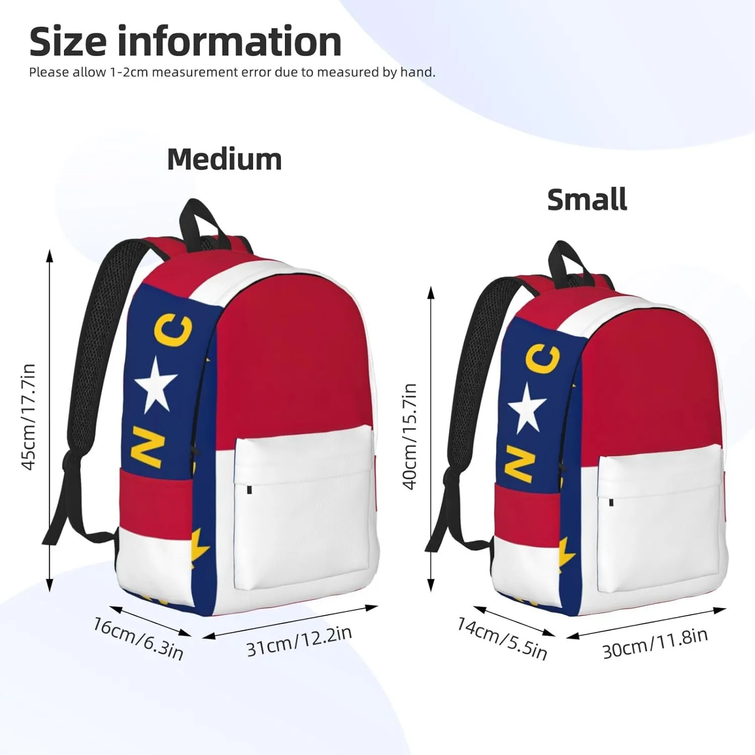 North Carolina State Flag Print Vintage Canvas Backpack,Travel Bag,Stylish And Lightweight With Multiple Pockets