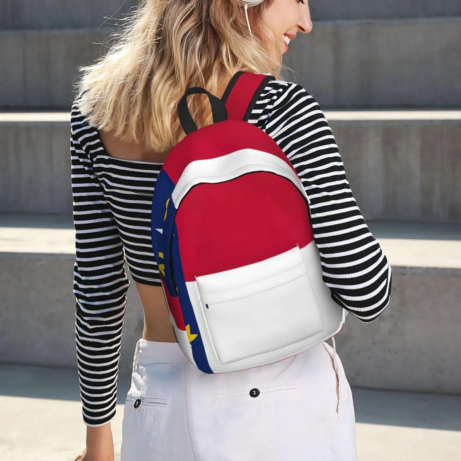 North Carolina State Flag Print Vintage Canvas Backpack,Travel Bag,Stylish And Lightweight With Multiple Pockets
