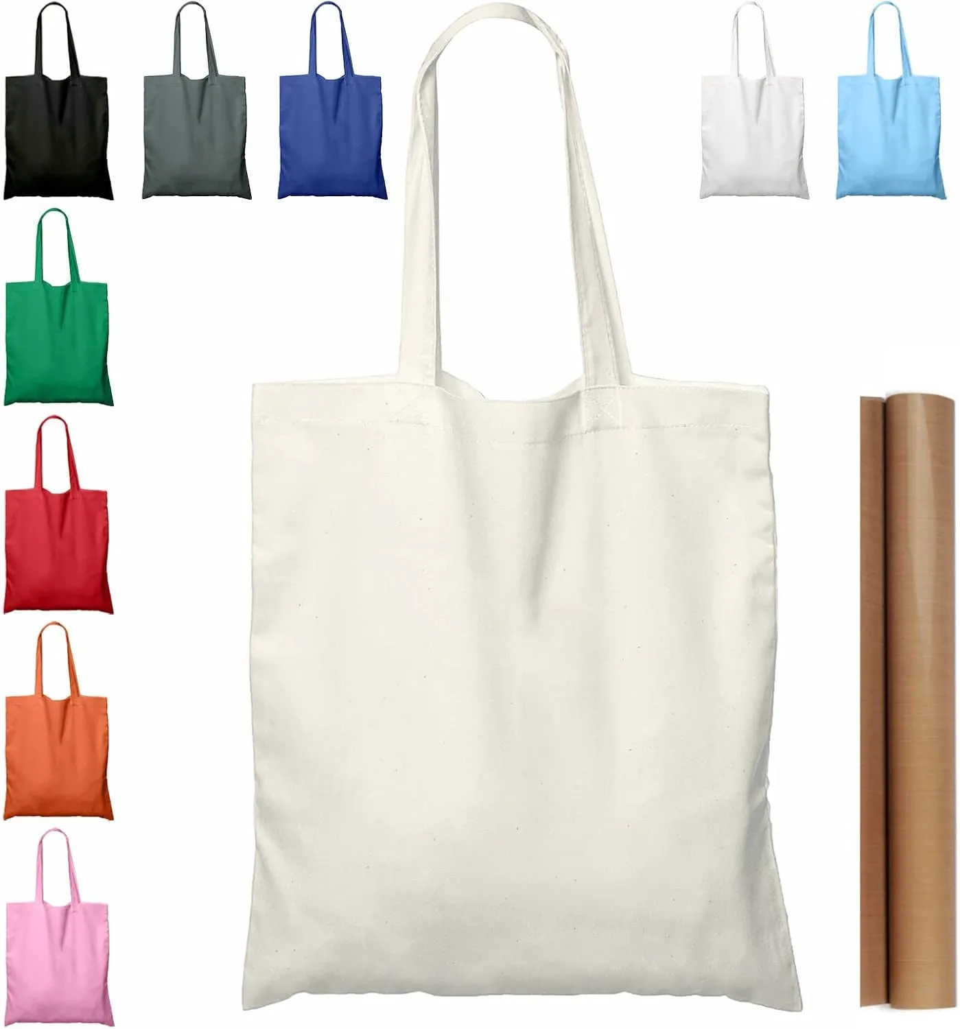 NPBAG 5 | 15 | 25 | 50 Pack 15'' X 16'' Natural Cotton Tote Bags, Lightweight Blank Bulk Cloth bags with 1pc of PTFE Teflon Sheet (5-Pack)