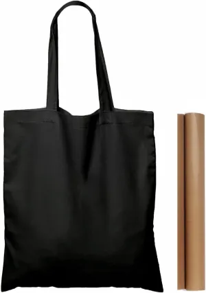 NPBAG 5 Pack 15'' X 16'' Black Cotton Tote Bags, Lightweight Blank Bulk Cloth bags with 1pc of PTFE Teflon Sheet