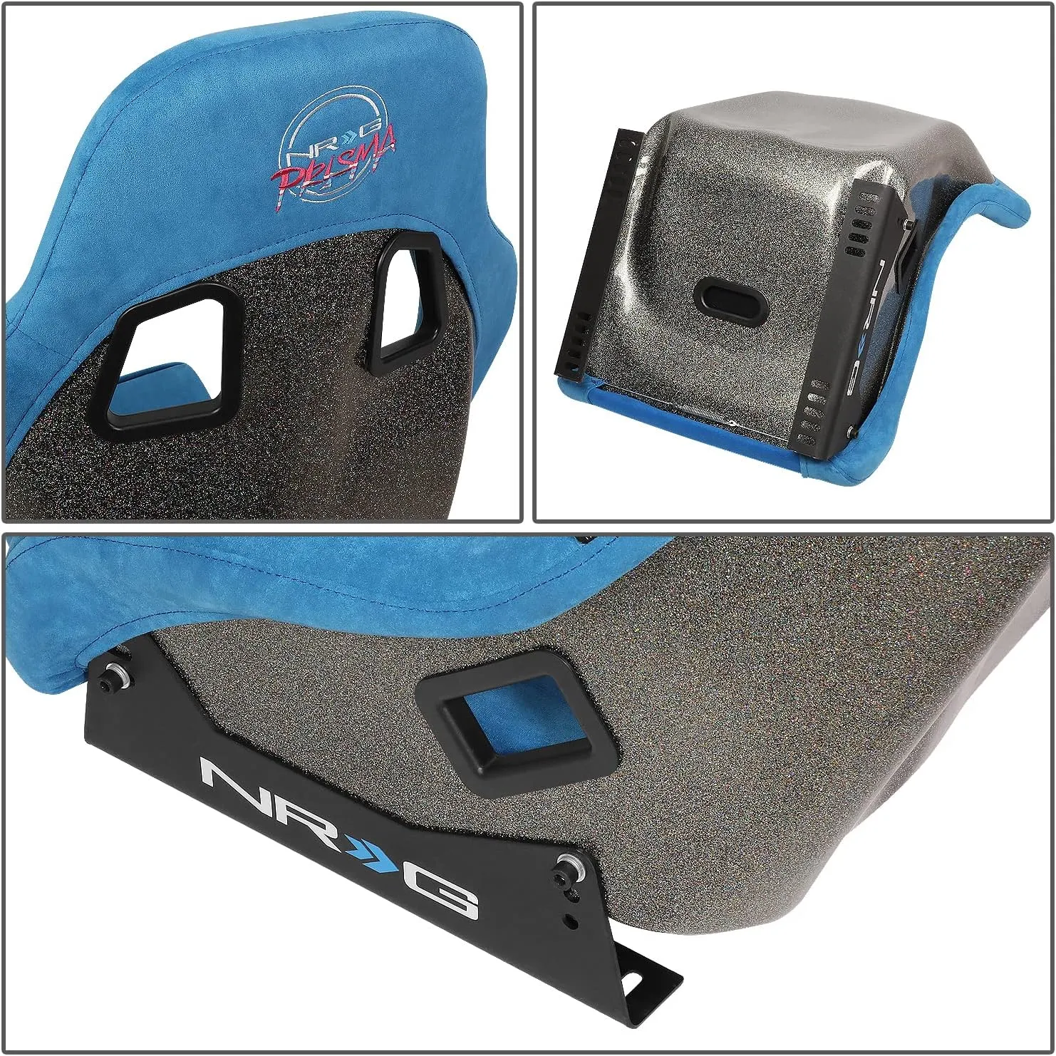 NRG Innovations NRG-FRP-303BL-ULTRA Universal Prisma Ultra Fixed Back Bucket Racing Seat for 6-Point Harnesses,Size M,Blue/Gold Glitter,22" W X 34" H X 21" D