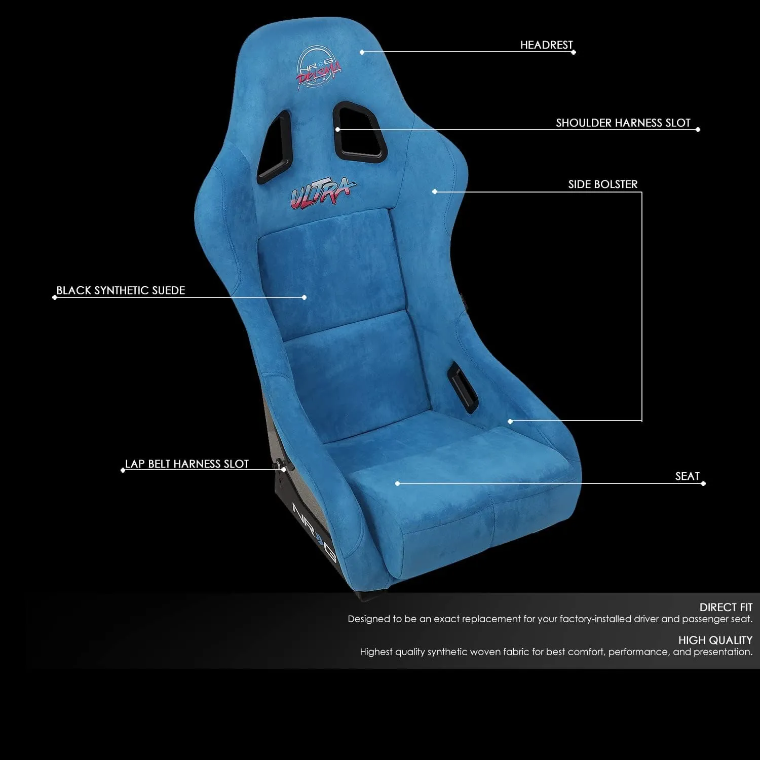 NRG Innovations NRG-FRP-303BL-ULTRA Universal Prisma Ultra Fixed Back Bucket Racing Seat for 6-Point Harnesses,Size M,Blue/Gold Glitter,22" W X 34" H X 21" D