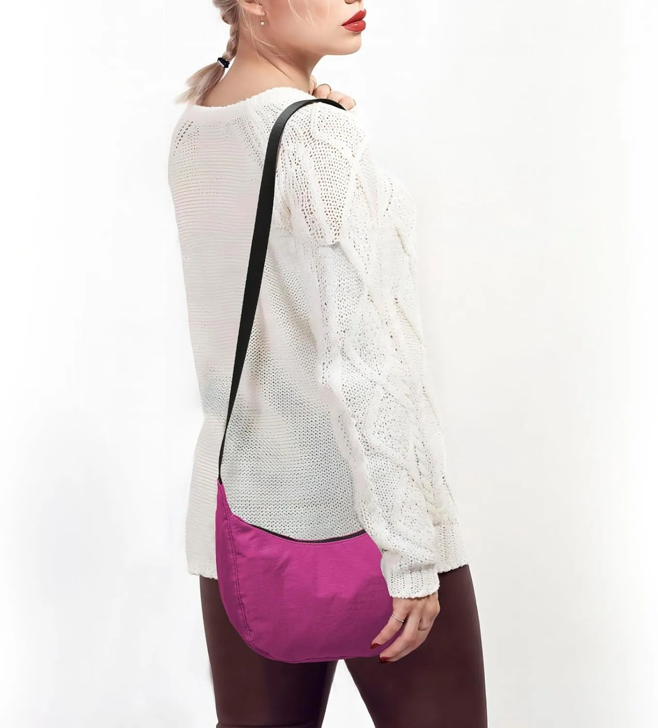 Nylon Crescent Bag - Casual Shoulder Crossbody with Adjustable Strap & Dual Interior Pockets