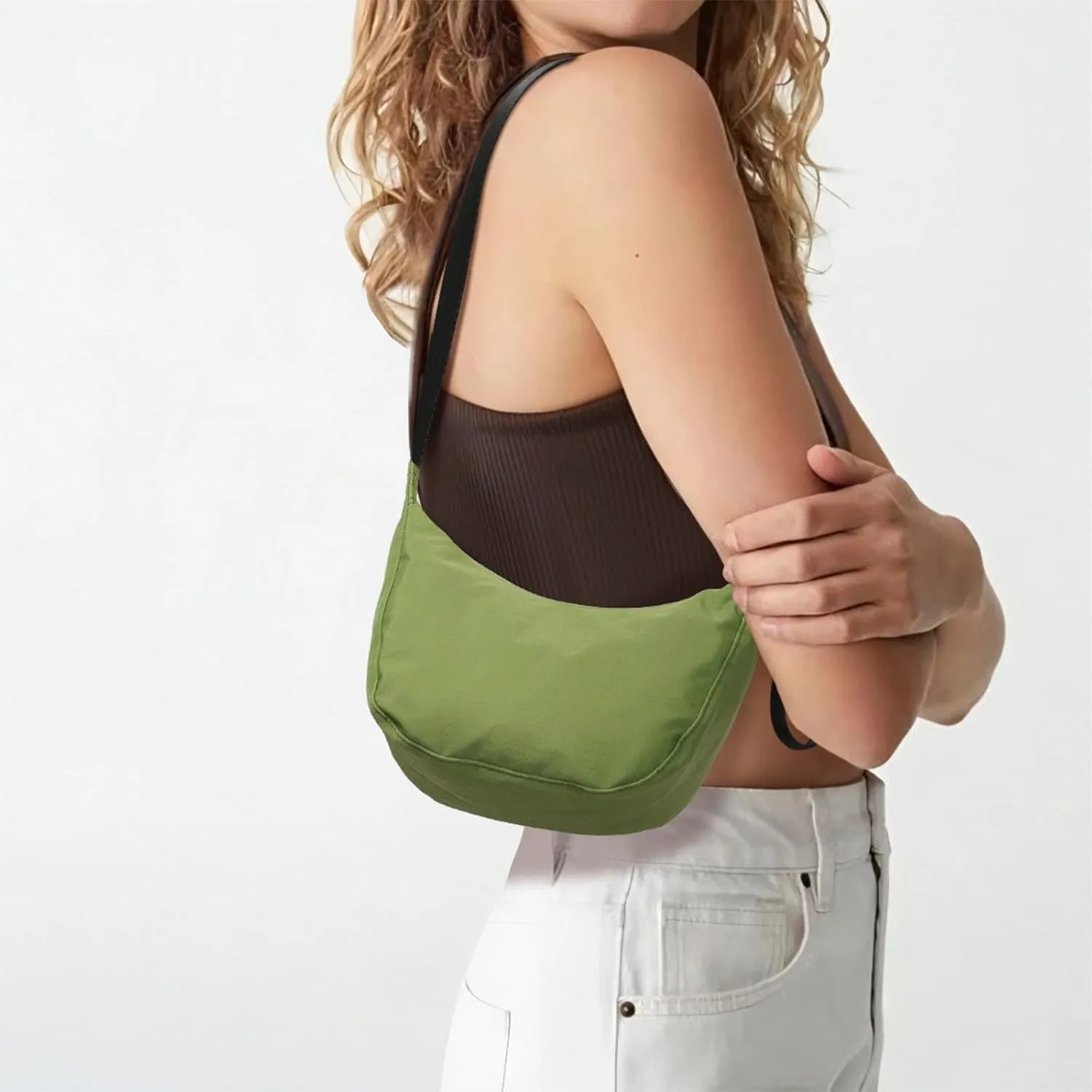 Nylon Crescent Bag - Casual Shoulder Crossbody with Adjustable Strap & Dual Interior Pockets