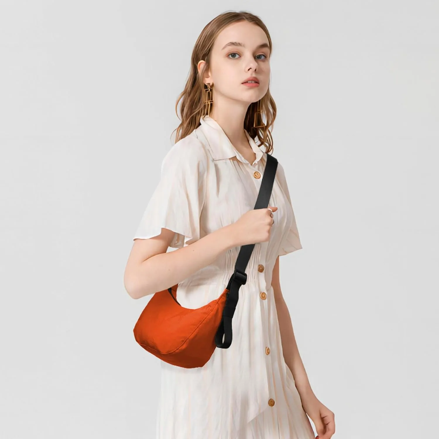 Nylon Crescent Bag - Casual Shoulder Crossbody with Adjustable Strap & Dual Interior Pockets