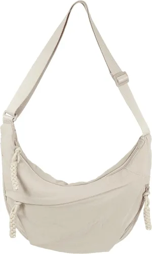 Nylon Crescent Bag Crossbody Bag Hobo Bag for Women Dumpling Sling Bag Lightweight with Adjustable Strap (beige)