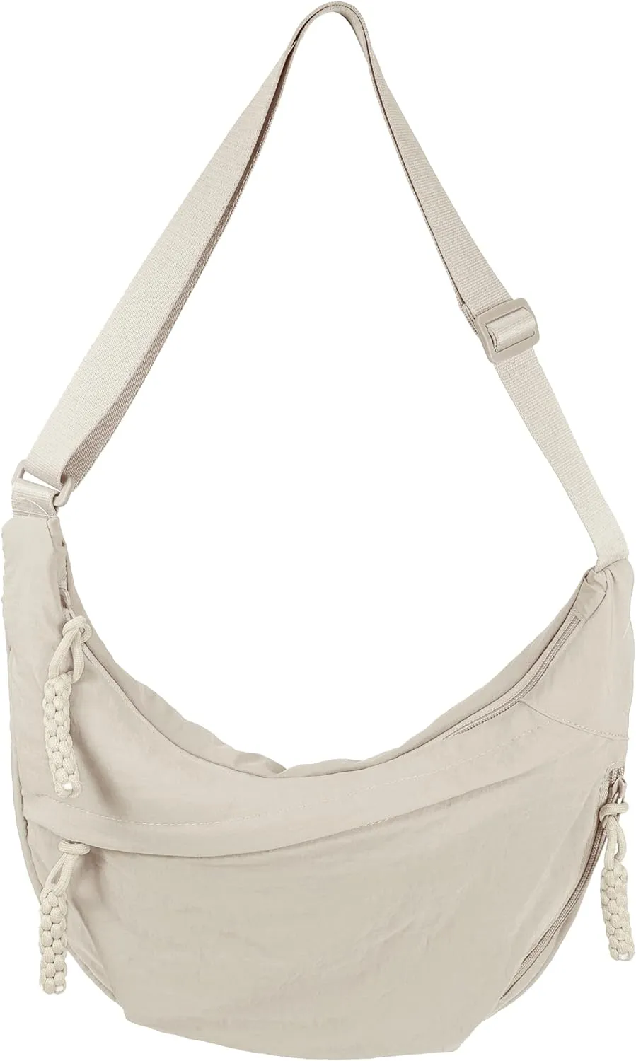 Nylon Crescent Bag Crossbody Bag Hobo Bag for Women Dumpling Sling Bag Lightweight with Adjustable Strap (beige)