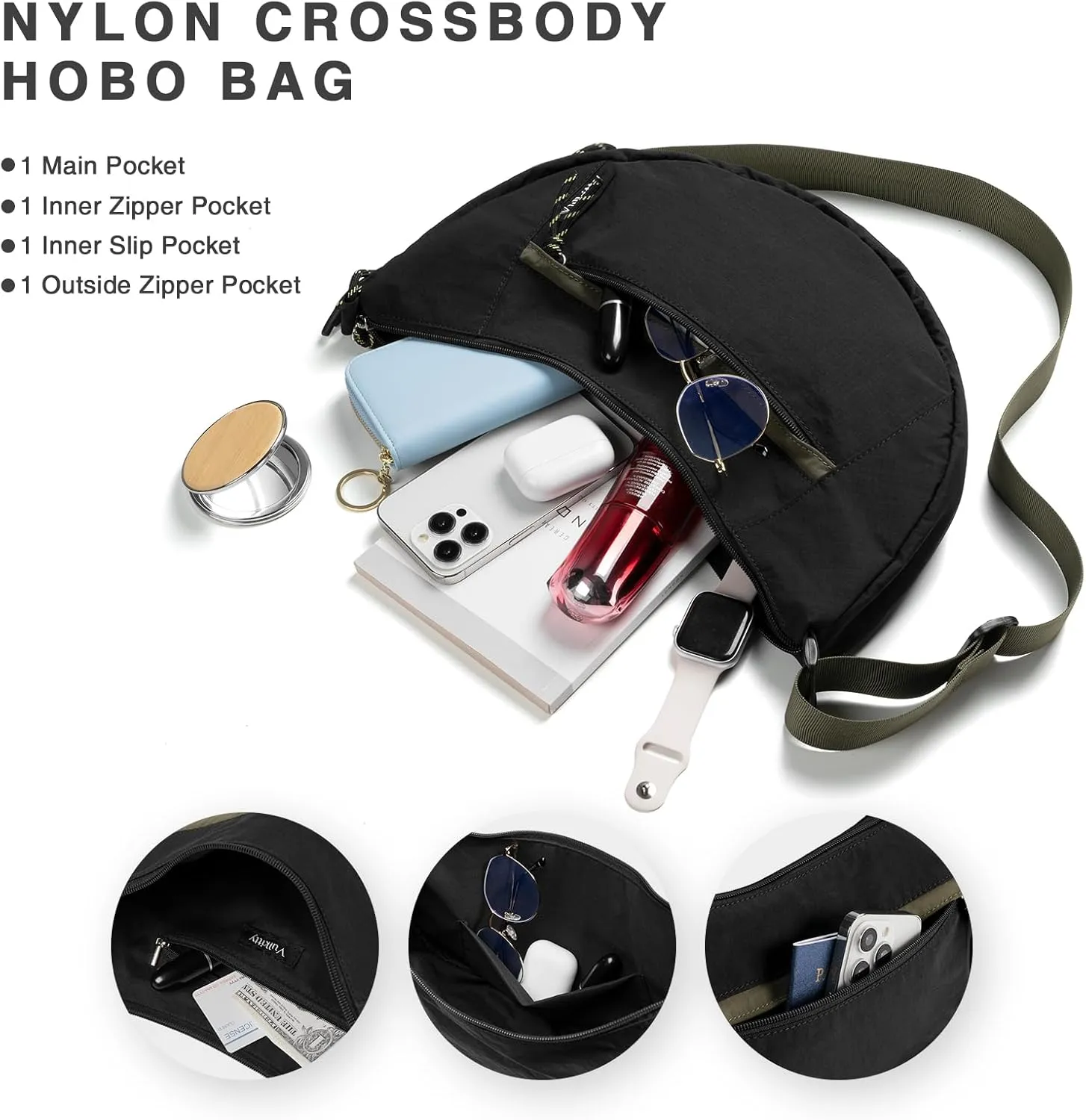 Nylon Crescent Bag Crossbody, Casual Sling Bag Half Moon Hobo Purse For Women Men