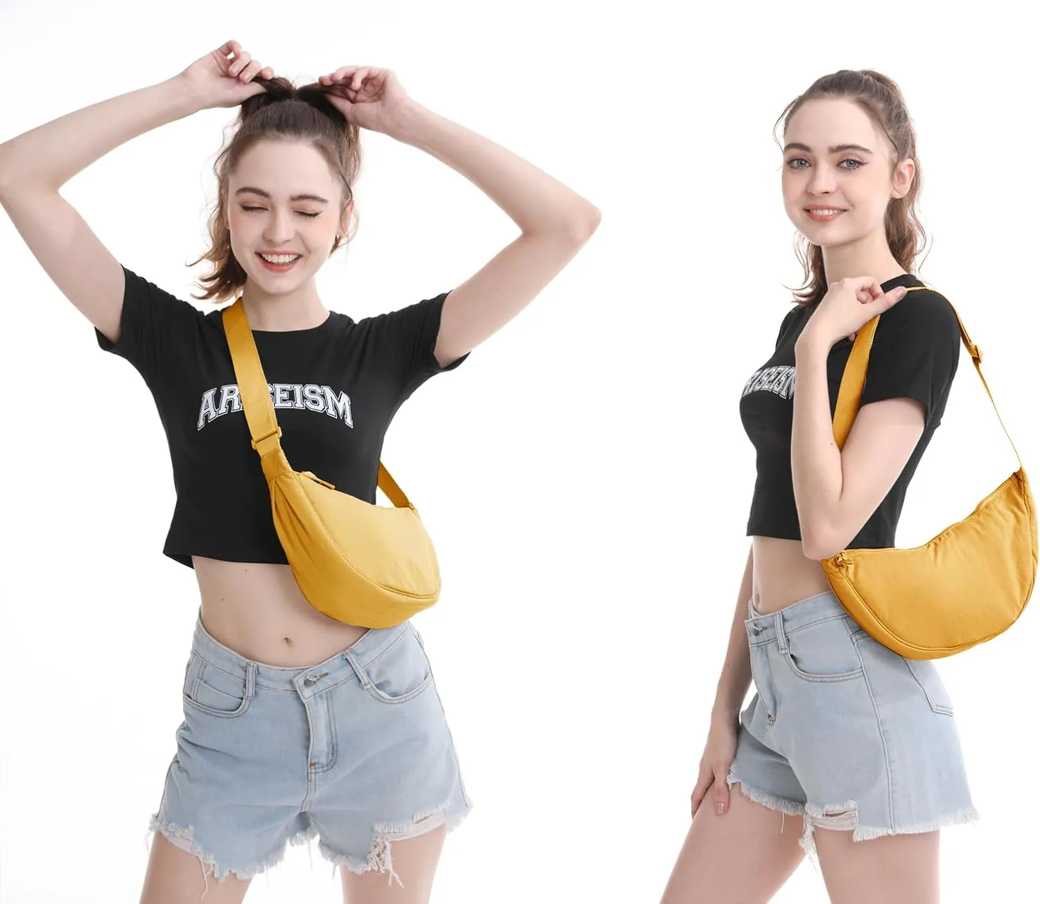 Nylon Crescent Crossbody Bag for Women Men Fanny Pack Crossbody Bag Dumpling Lightweight Travel Sling Bag