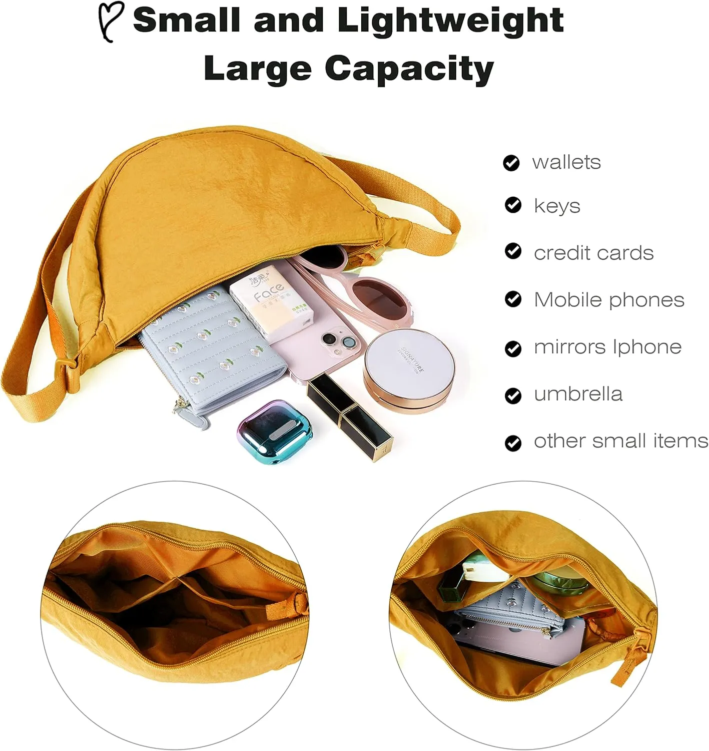 Nylon Crescent Crossbody Bag for Women Men Fanny Pack Crossbody Bag Dumpling Lightweight Travel Sling Bag