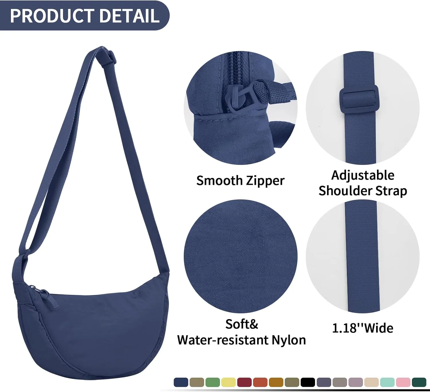 Nylon Crescent Crossbody Bag for Women Purses Trendy Men,Small Travel Sling Bag Hobo