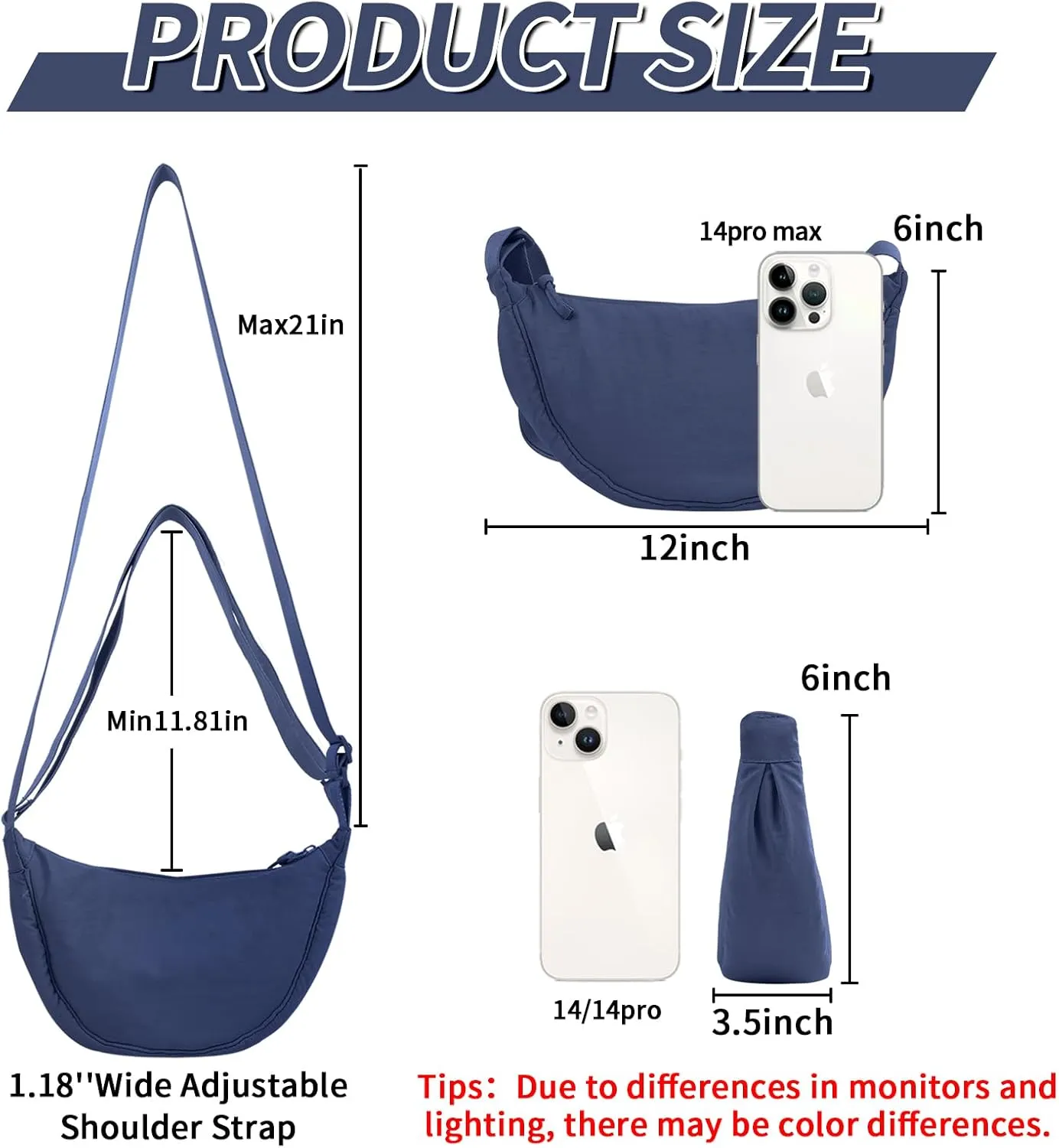 Nylon Crescent Crossbody Bag for Women Purses Trendy Men,Small Travel Sling Bag Hobo