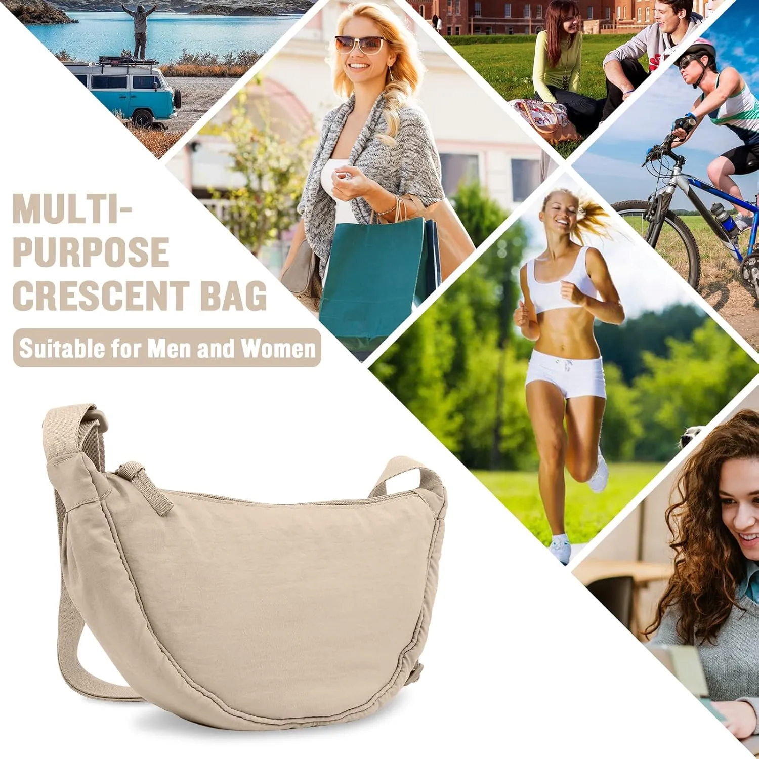 Nylon Crescent Crossbody Bag for Women Purses Trendy Men,Small Travel Sling Bag Hobo
