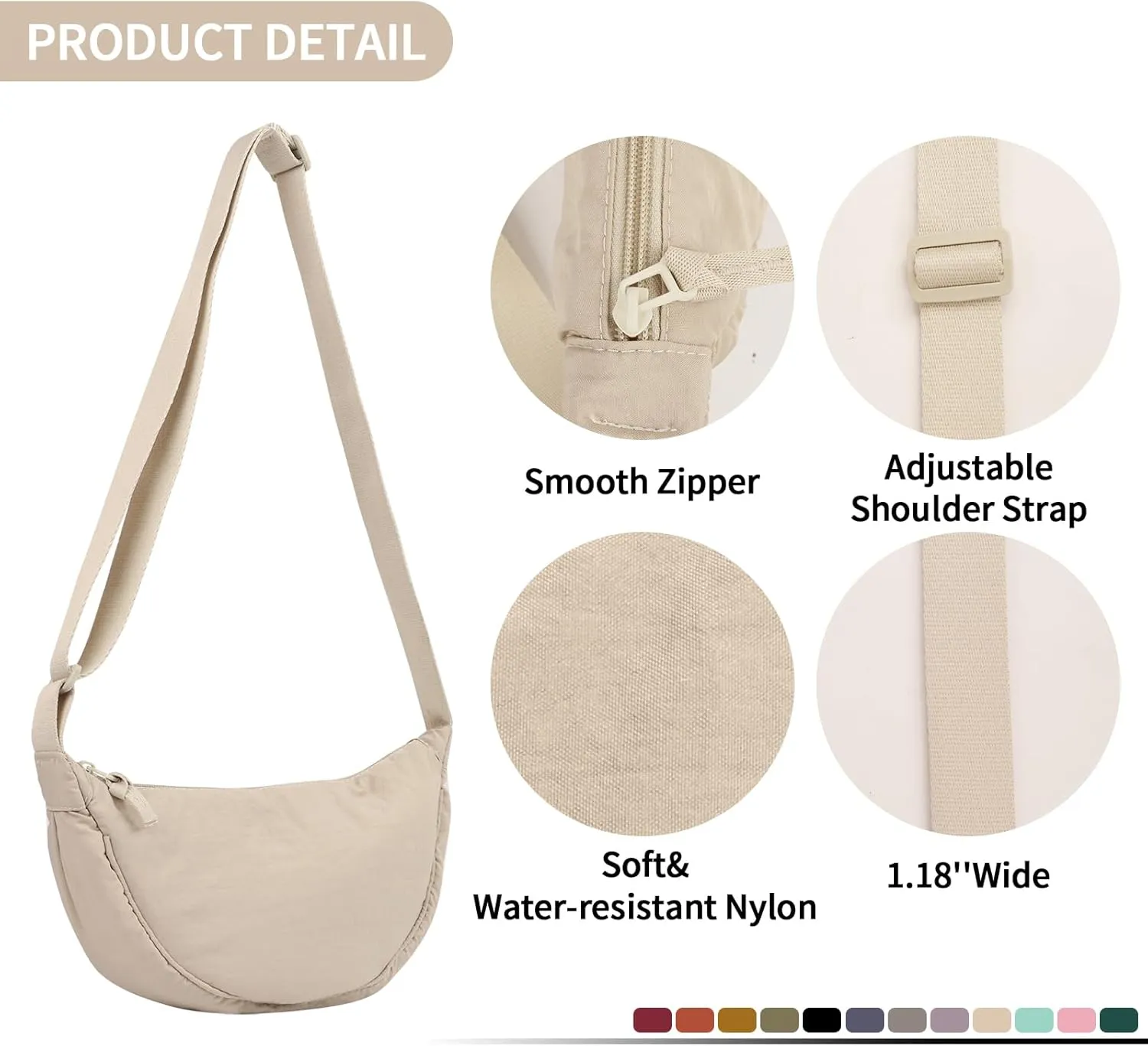 Nylon Crescent Crossbody Bag for Women Purses Trendy Men,Small Travel Sling Bag Hobo