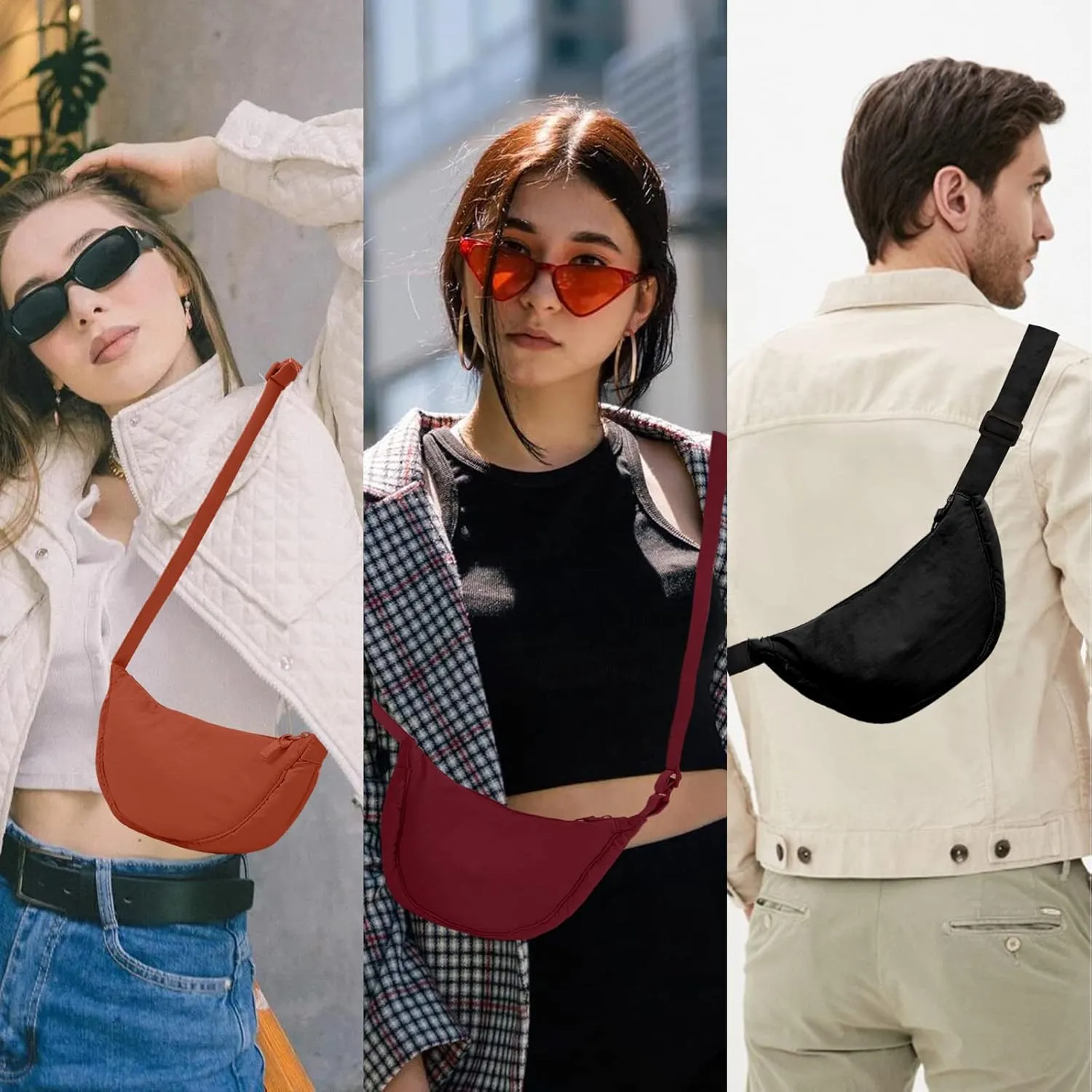 Nylon Crescent Crossbody Bag for Women Purses Trendy Men,Small Travel Sling Bag Hobo