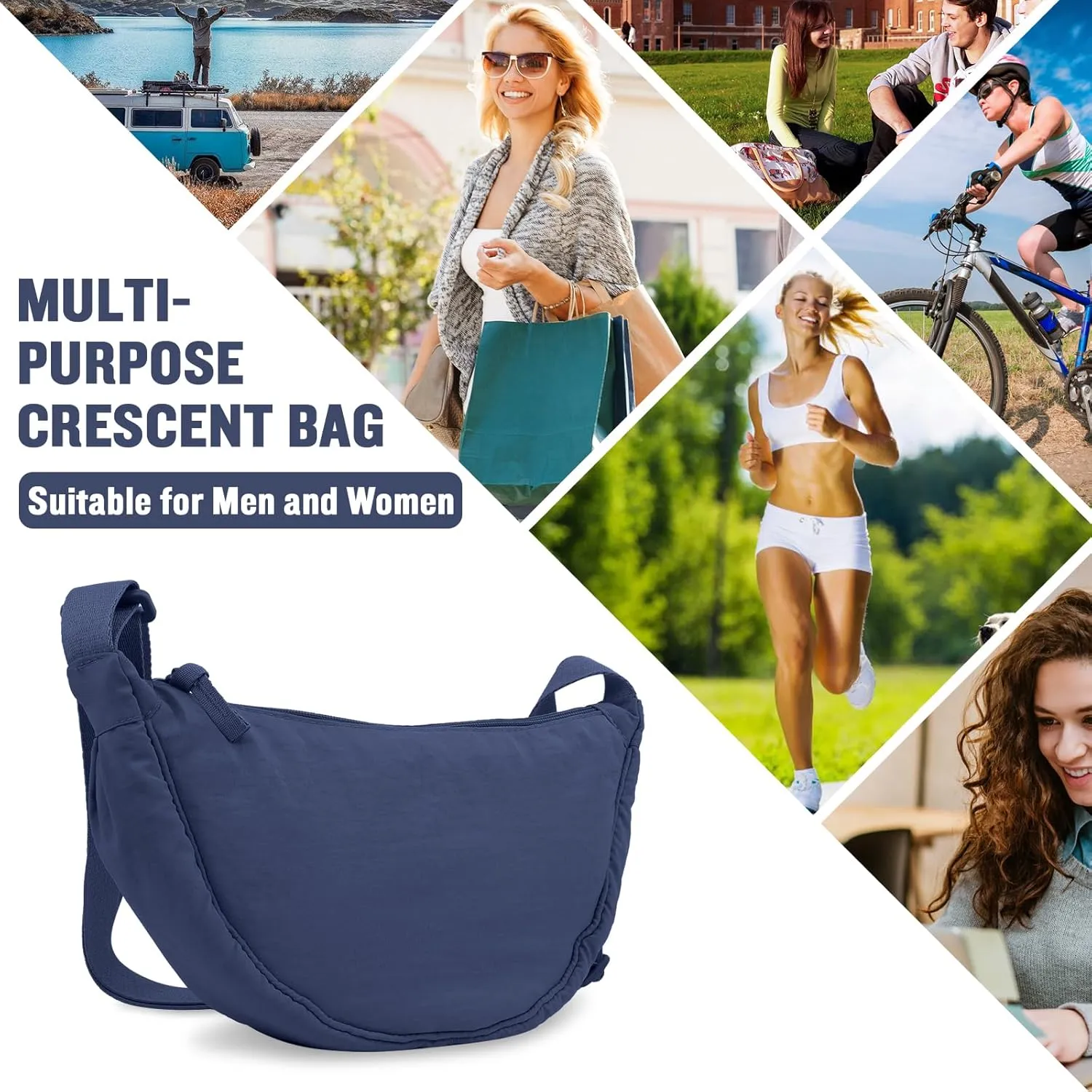 Nylon Crescent Crossbody Bag for Women Purses Trendy Men,Small Travel Sling Bag Hobo