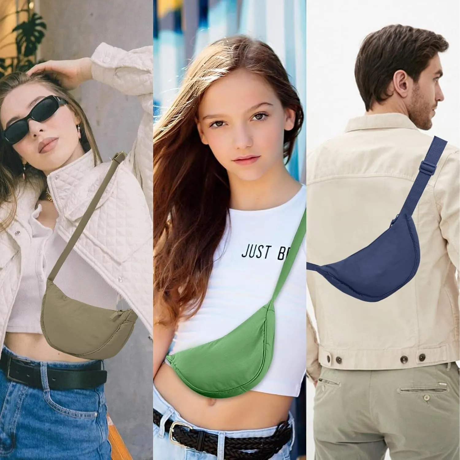 Nylon Crescent Crossbody Bag for Women Purses Trendy Men,Small Travel Sling Bag Hobo