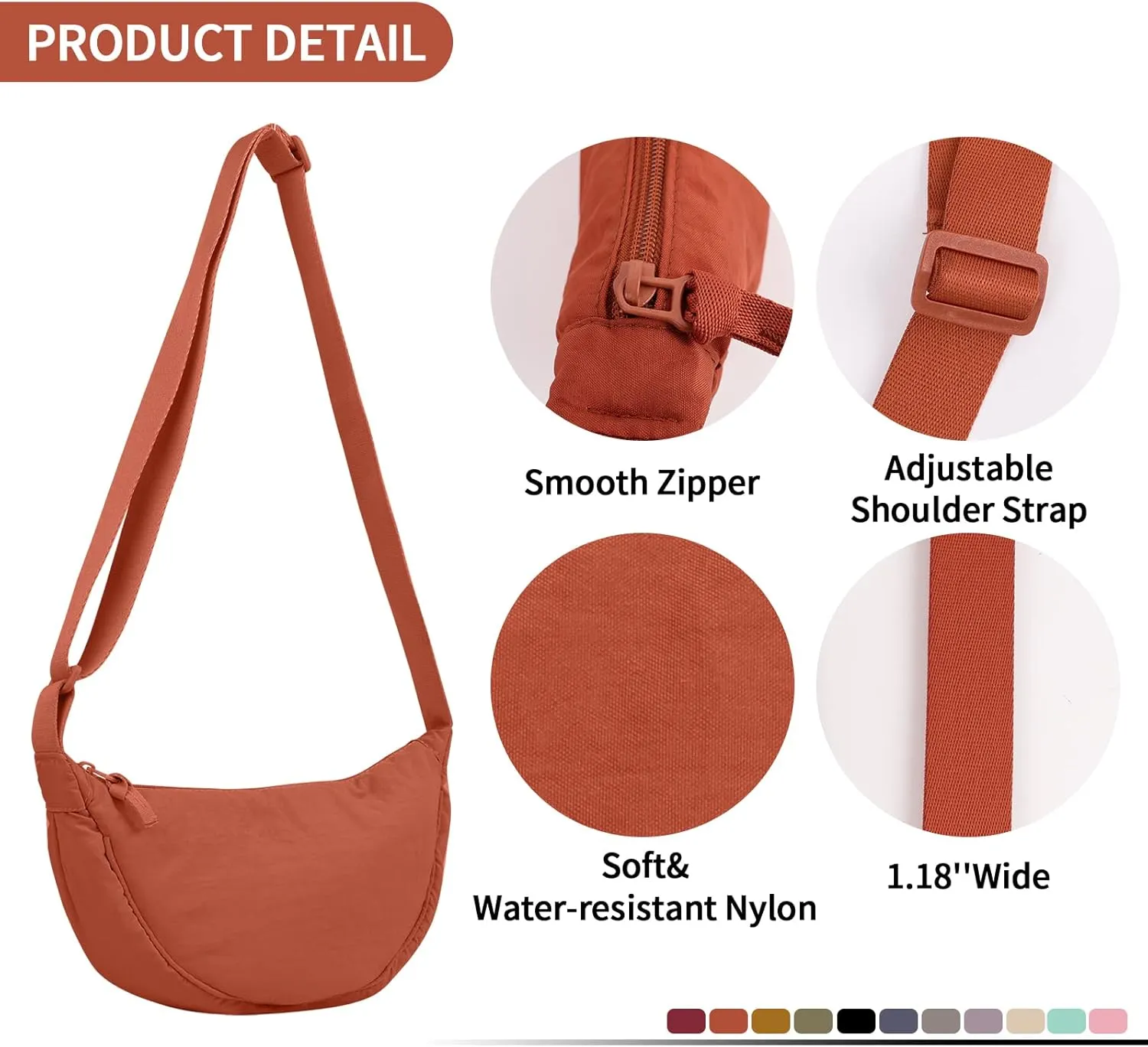 Nylon Crescent Crossbody Bag for Women Purses Trendy Men,Small Travel Sling Bag Hobo