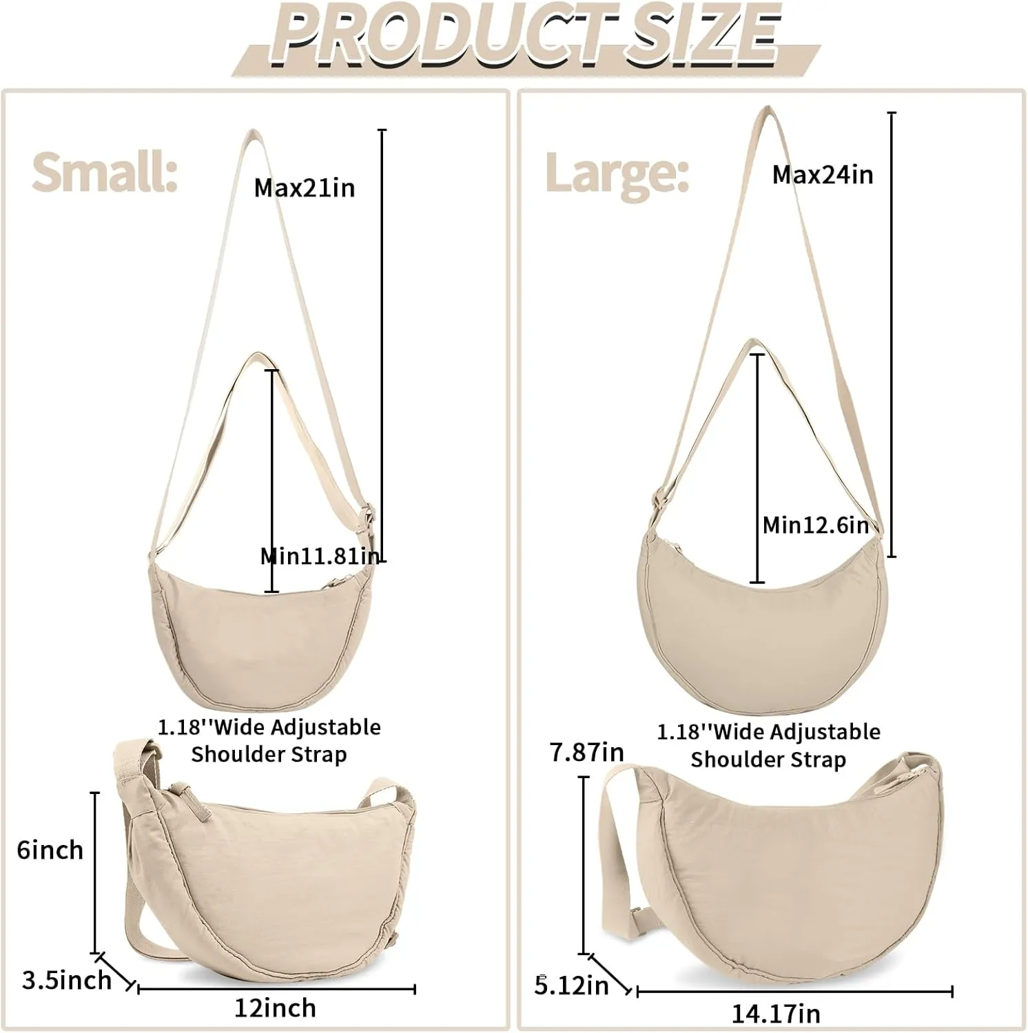 Nylon Crescent Crossbody Bag for Women Purses Trendy Men,Small Travel Sling Bag Hobo