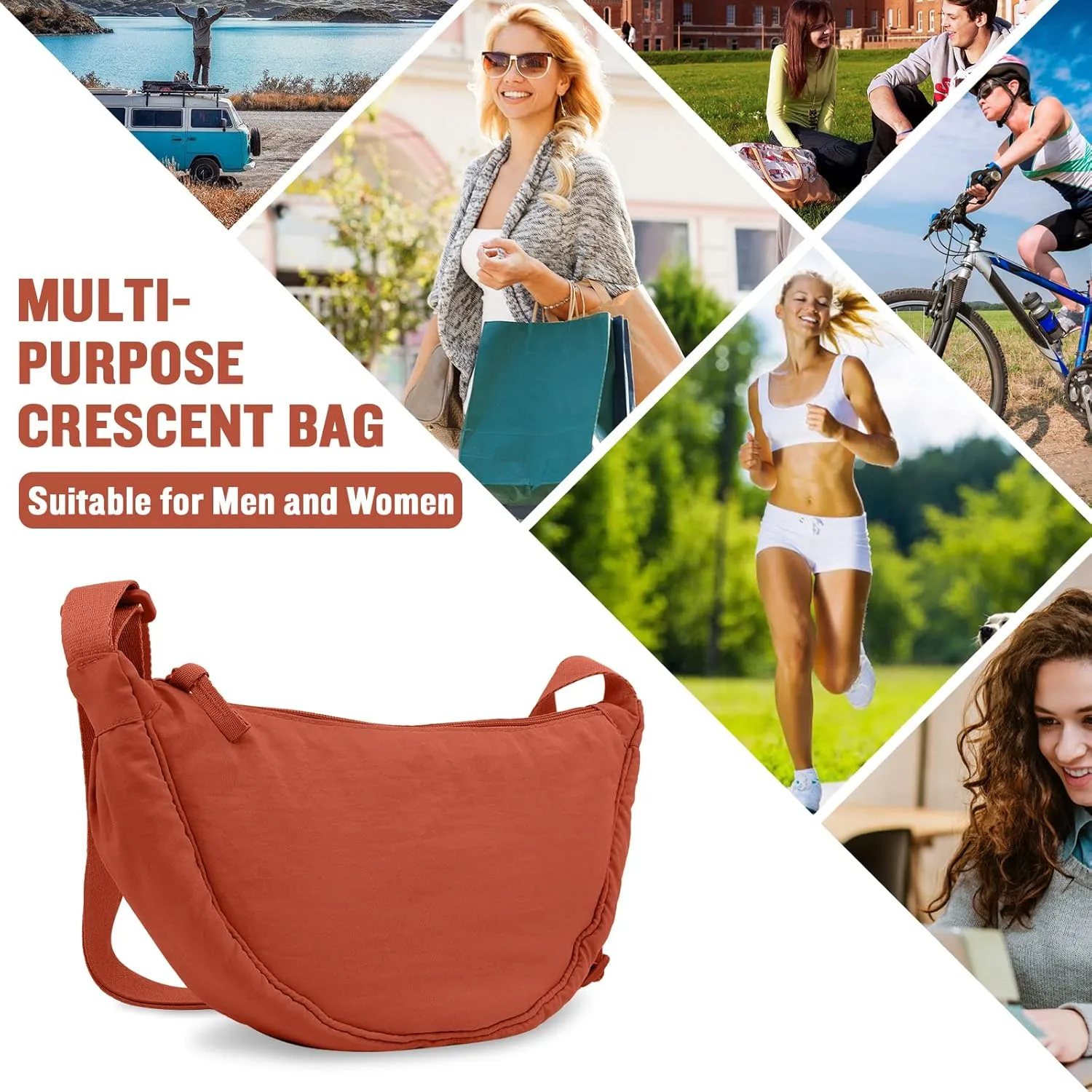 Nylon Crescent Crossbody Bag for Women Purses Trendy Men,Small Travel Sling Bag Hobo