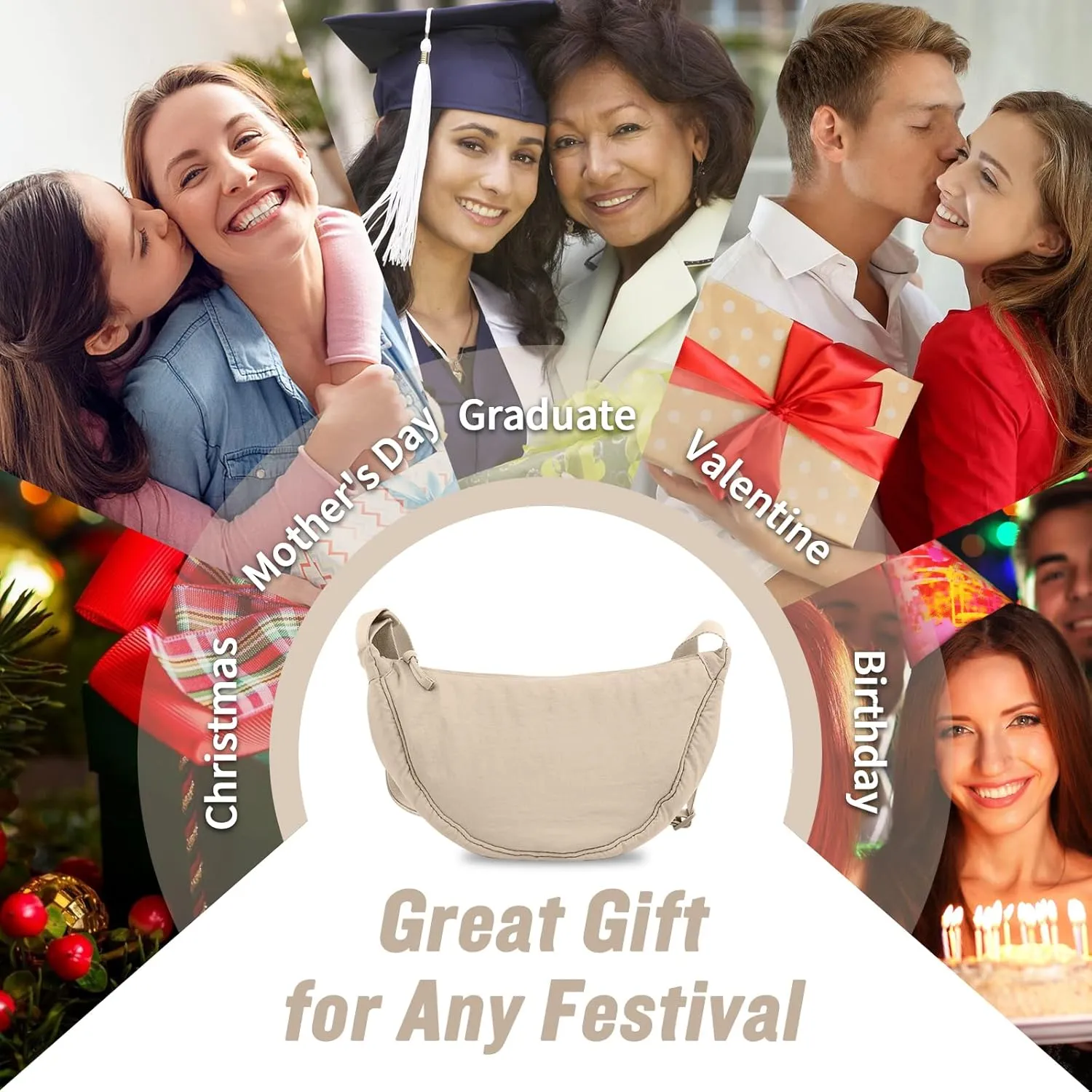 Nylon Crescent Crossbody Bag for Women Purses Trendy Men,Small Travel Sling Bag Hobo