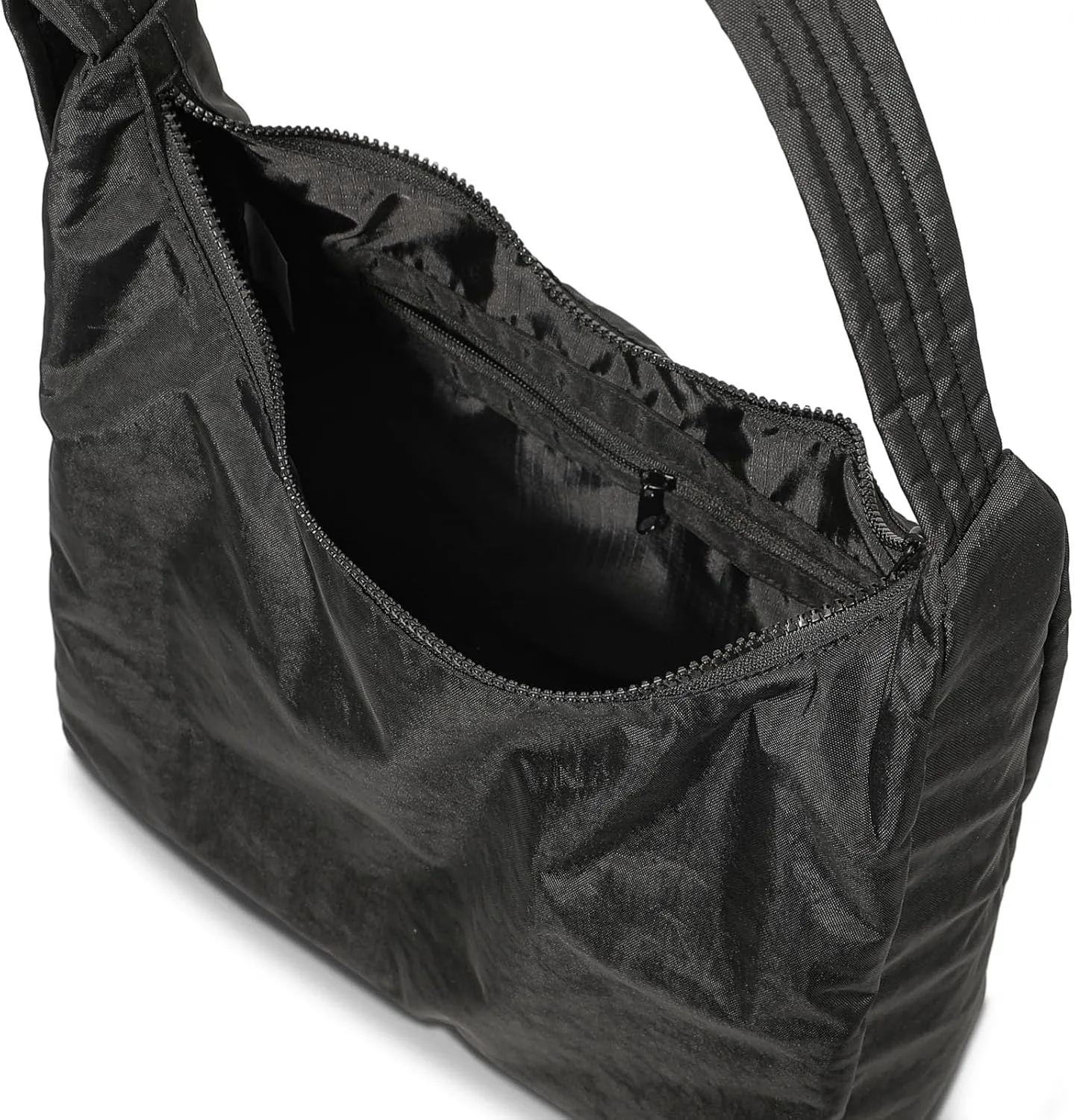 Nylon Shoulder Bag - Adjustable Quilted Strap, Structured Slouchy Design with Interior Zip Pocket