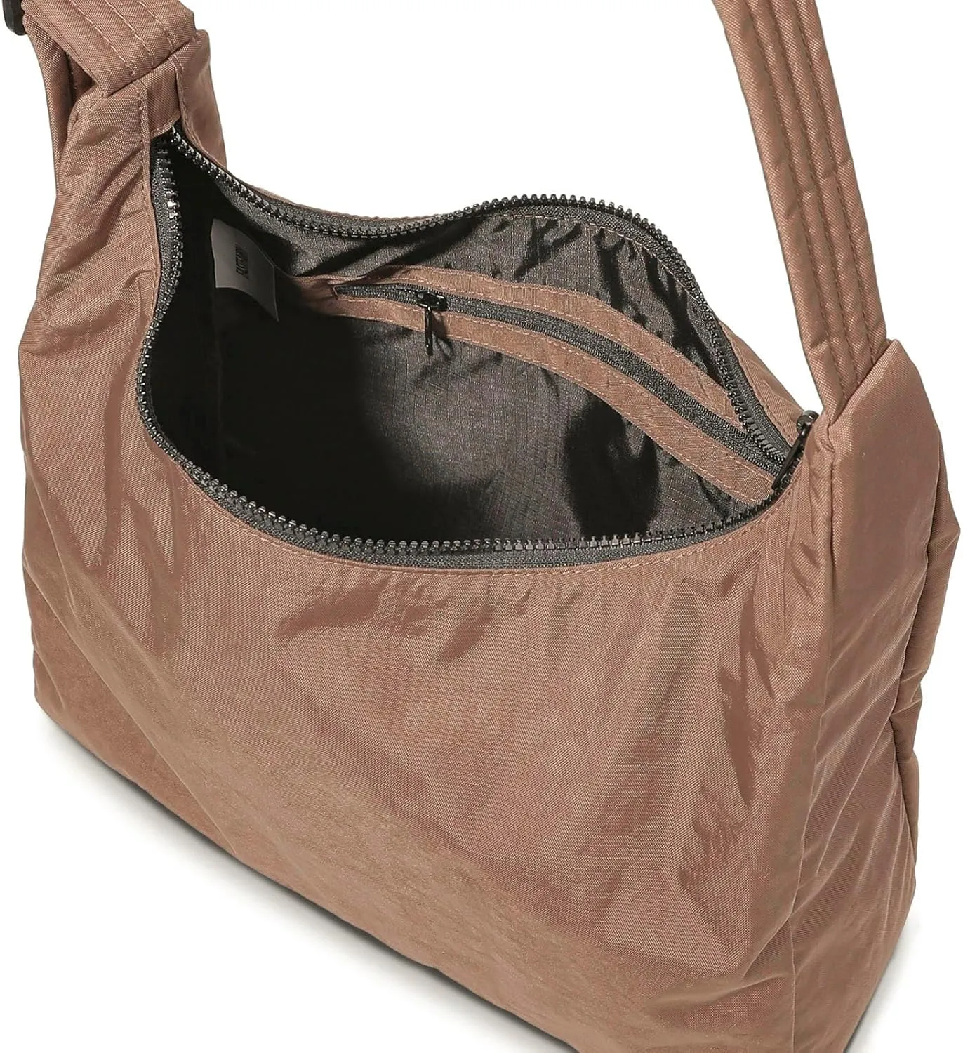 Nylon Shoulder Bag - Adjustable Quilted Strap, Structured Slouchy Design with Interior Zip Pocket