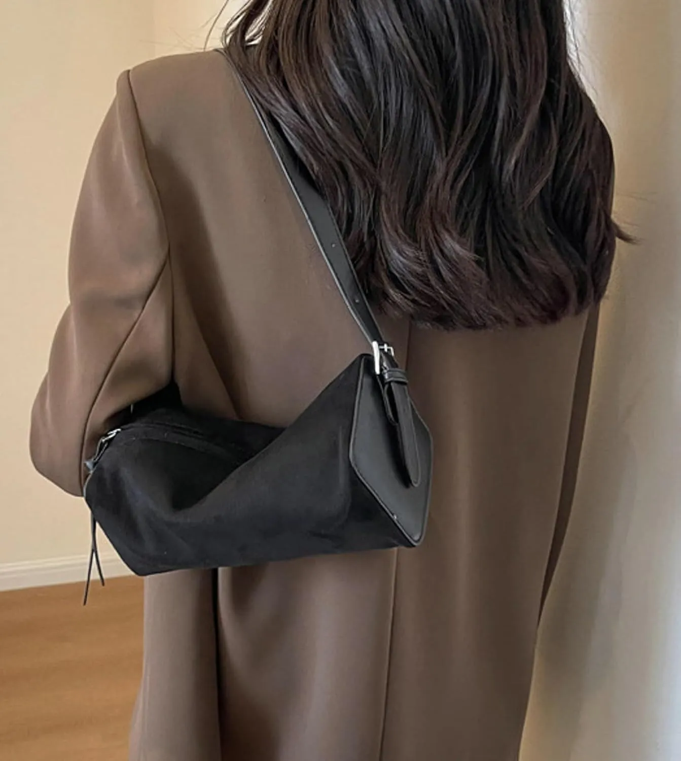 Obosoyo Trendy Brown Suede Bag Women 2024 Handbag Small Fall Boston Bag Adjustable Shoulder Bag Retro Colors Purses