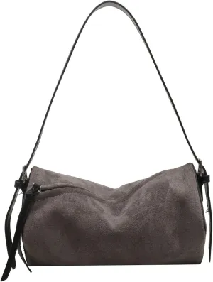 Obosoyo Trendy Brown Suede Bag Women 2024 Handbag Small Fall Boston Bag Adjustable Shoulder Bag Retro Colors Purses