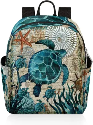 Ocean Turtle Mini Backpack Purse for Women, Sea Turtles Lightweight Small Backpack Casual Travel Bag Daypack for Girls Children Teens Adult School Backpack