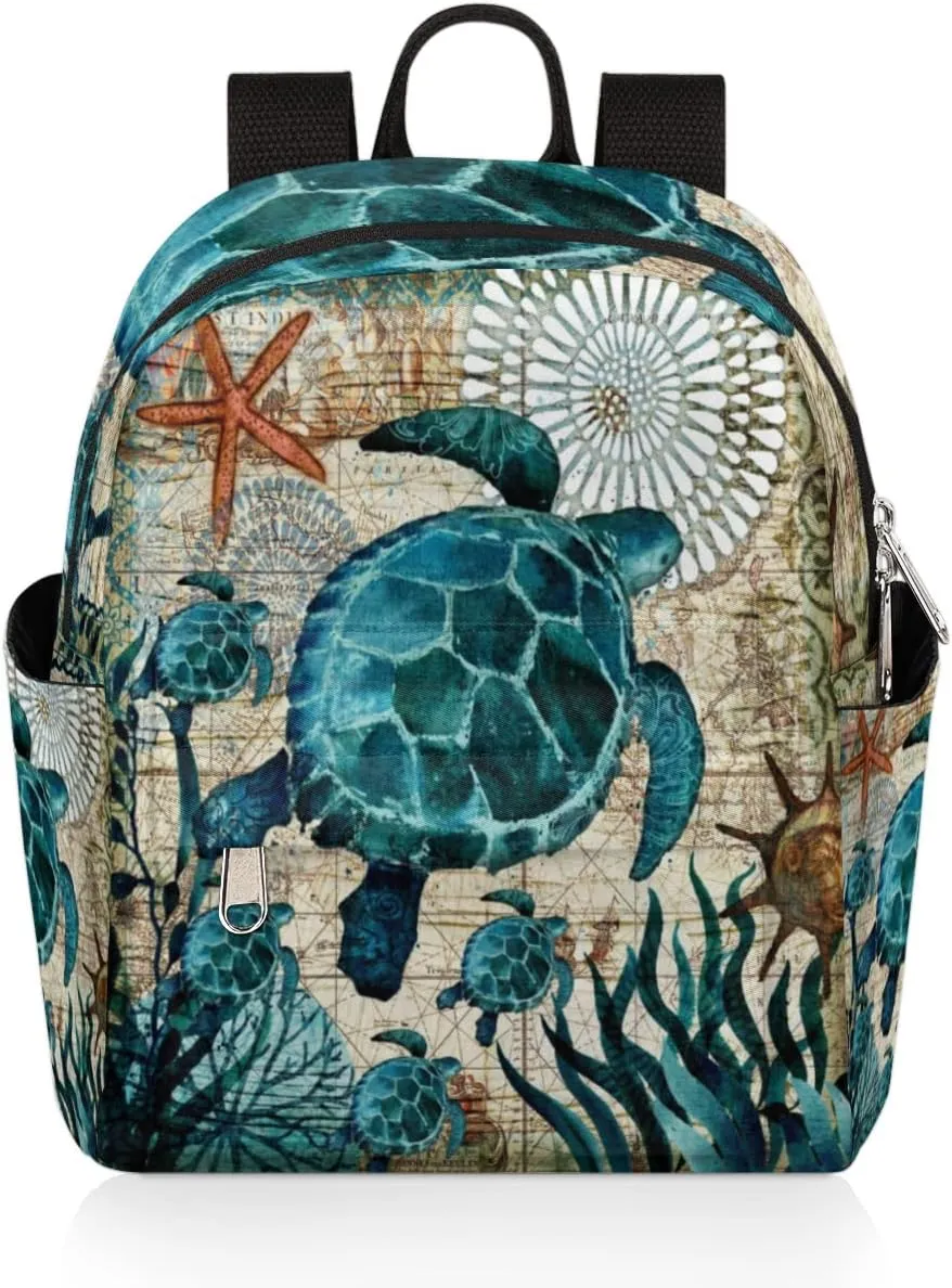 Ocean Turtle Mini Backpack Purse for Women, Sea Turtles Lightweight Small Backpack Casual Travel Bag Daypack for Girls Children Teens Adult School Backpack