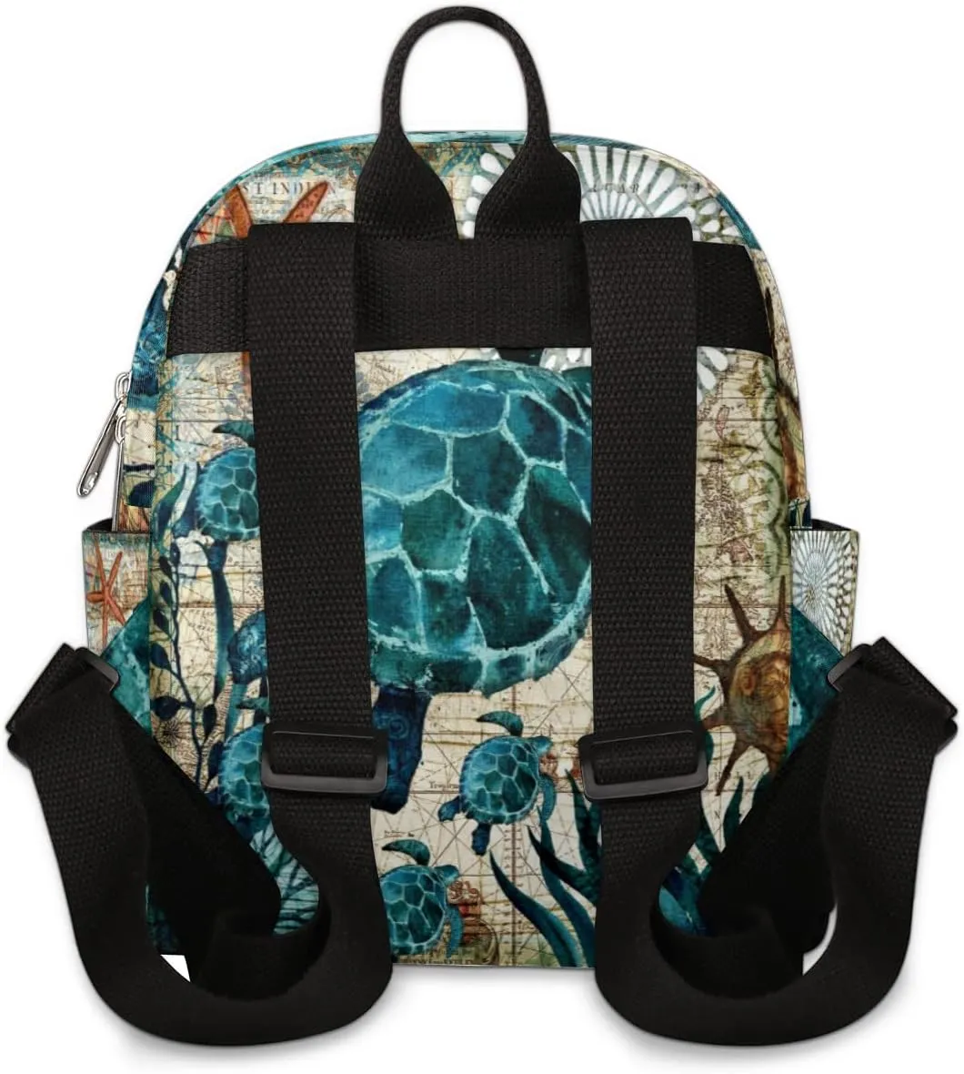 Ocean Turtle Mini Backpack Purse for Women, Sea Turtles Lightweight Small Backpack Casual Travel Bag Daypack for Girls Children Teens Adult School Backpack