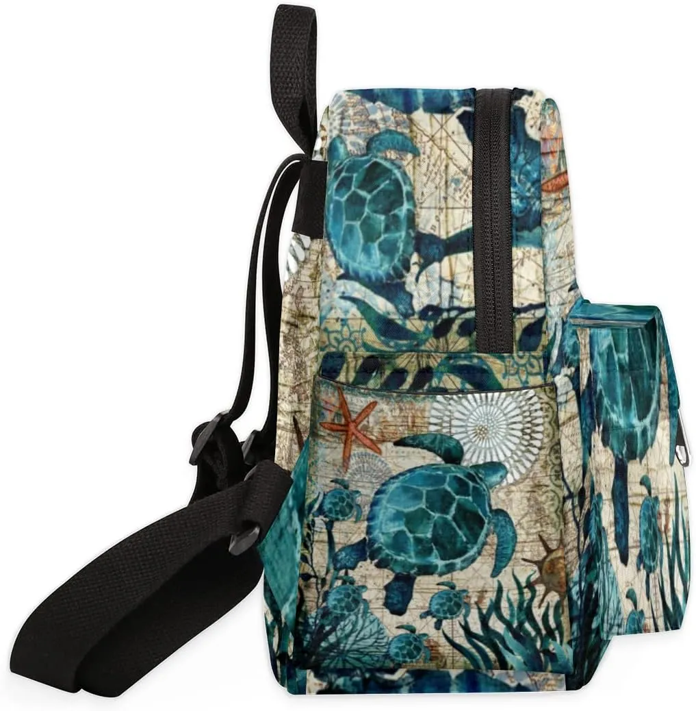 Ocean Turtle Mini Backpack Purse for Women, Sea Turtles Lightweight Small Backpack Casual Travel Bag Daypack for Girls Children Teens Adult School Backpack
