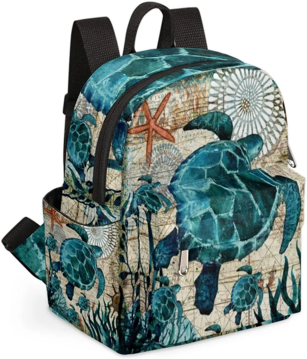 Ocean Turtle Mini Backpack Purse for Women, Sea Turtles Lightweight Small Backpack Casual Travel Bag Daypack for Girls Children Teens Adult School Backpack