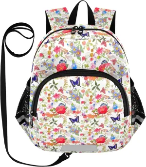 ODAWA Leash Backpacks with Reflective Strips, Floral Colorful Flowers Butterflies Kids Backpack Preschool Backpack 3-6 Years