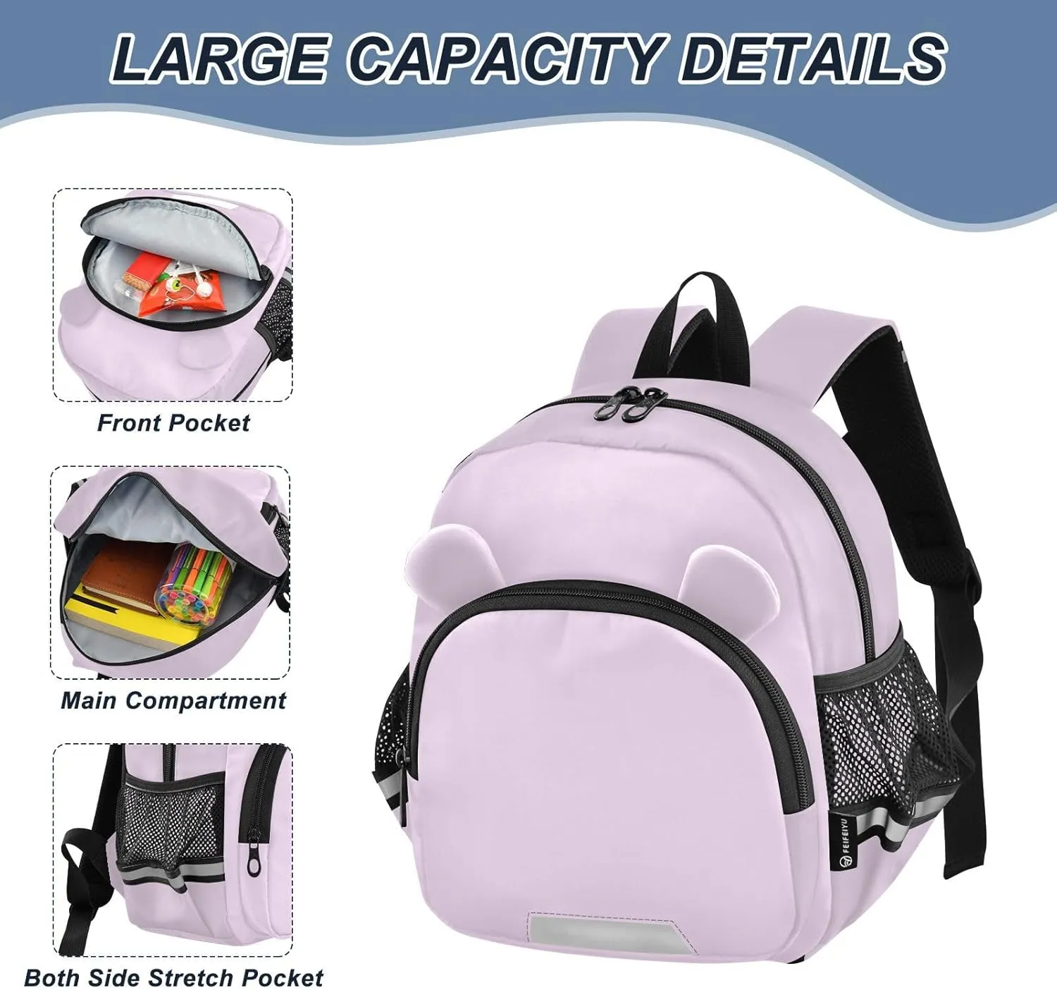 ODAWA Leash Backpacks with Reflective Strips, Pail Lilac Backpack with Leash for Toddler Boys 3-6 Years