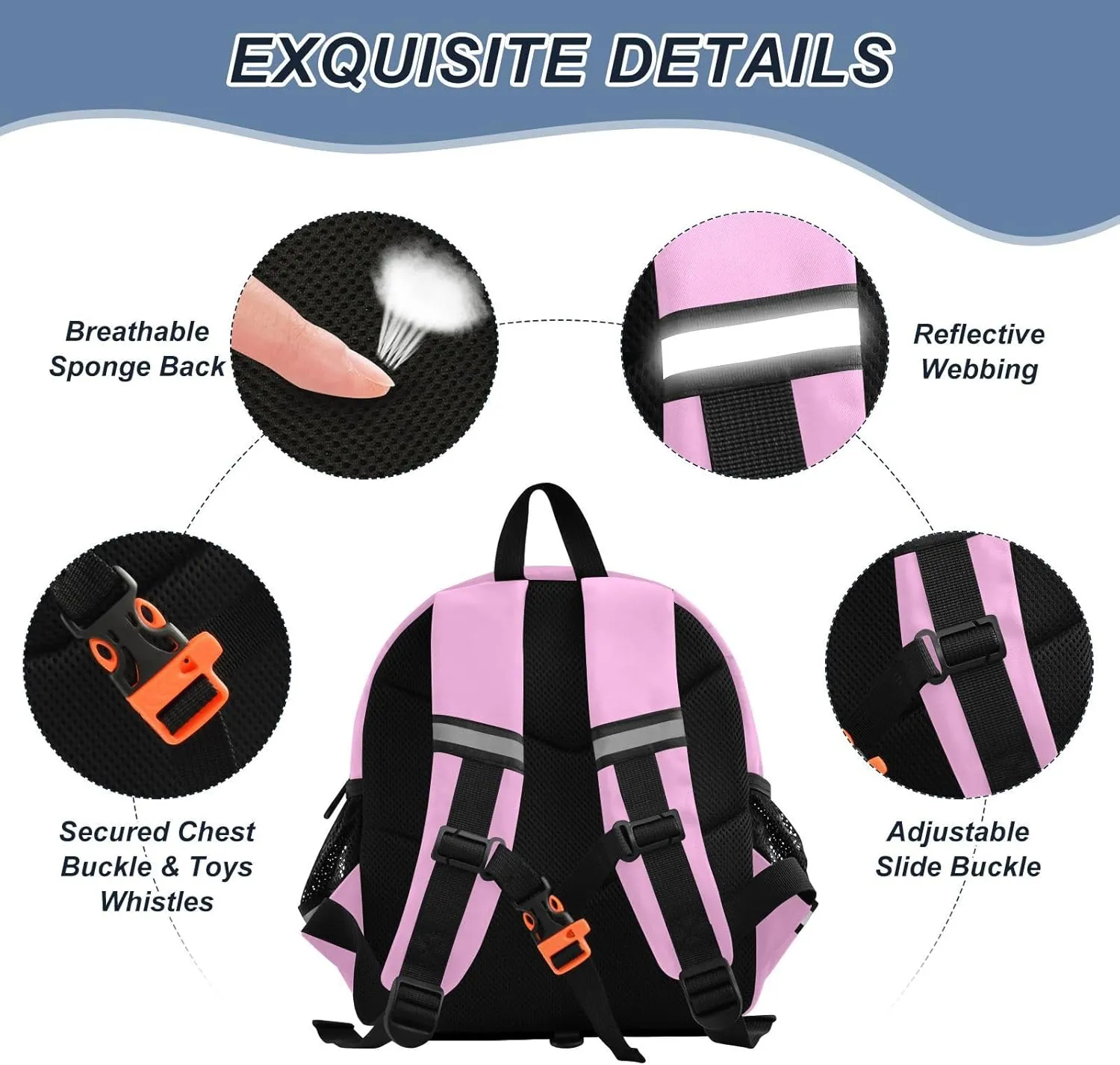 ODAWA Toddler Leash Backpacks, Pearl Pink Kids Travel Backpack for Airplane 3-6 Years
