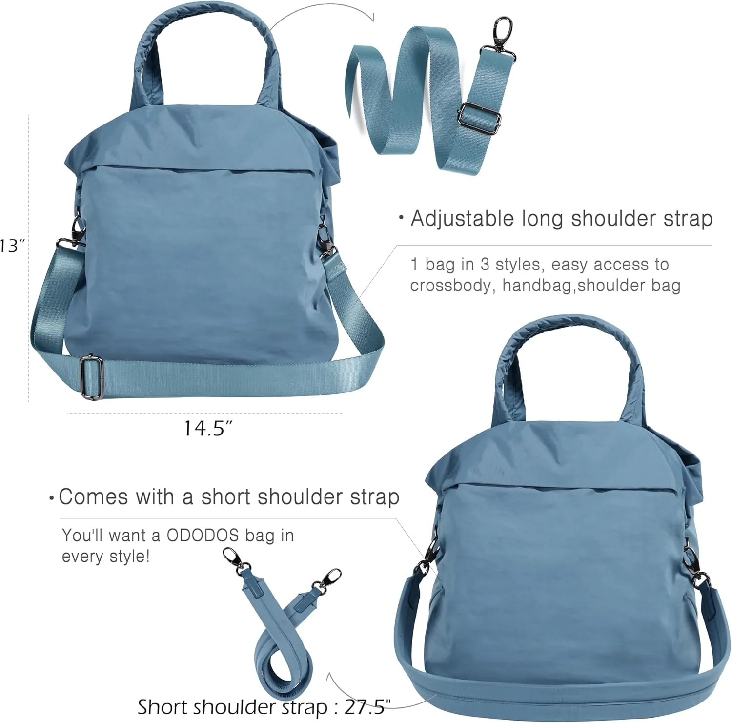 ODODOS 19L Multi Hobo Bags 2.0 with 2 Straps for Women, Totes Handbags, Crossbody Shoulder Bags