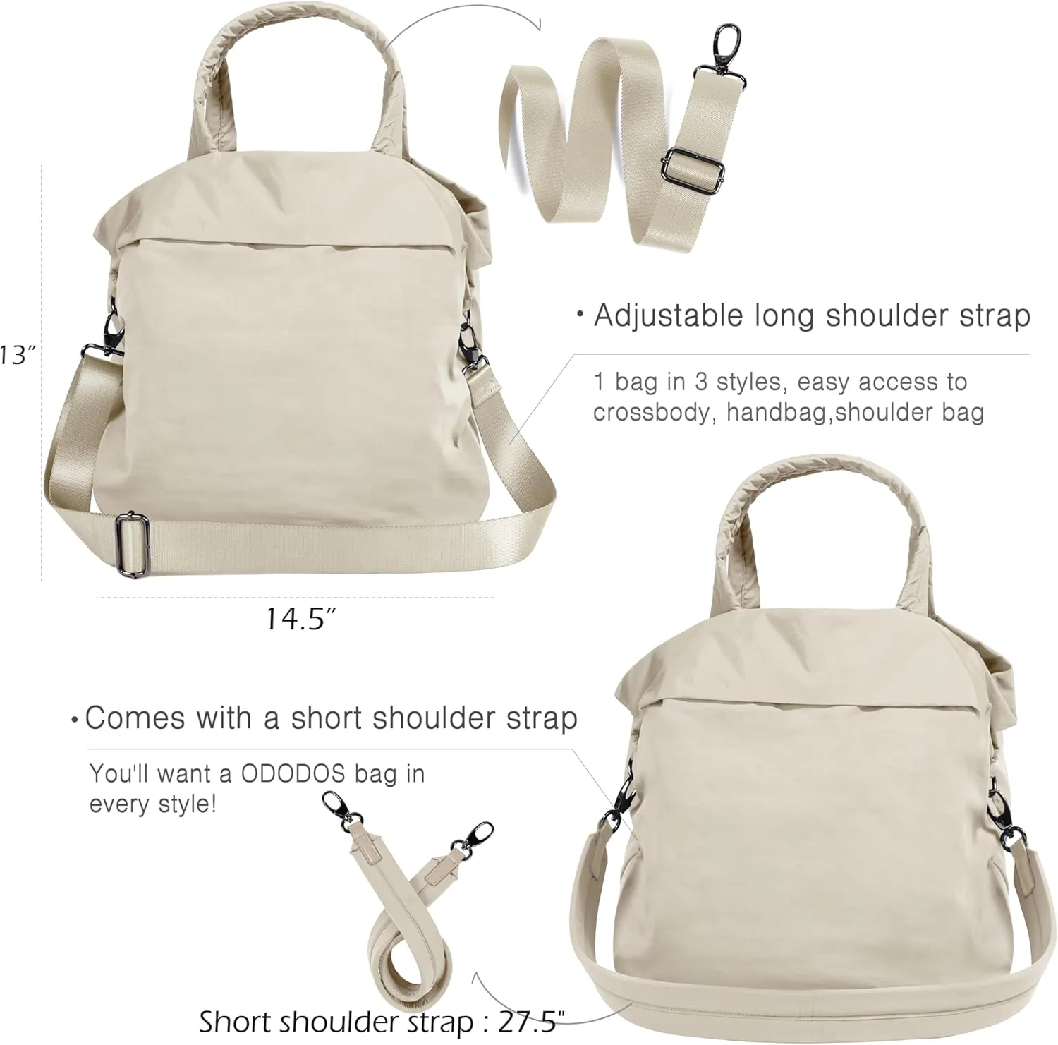 ODODOS 19L Multi Hobo Bags 2.0 with 2 Straps for Women, Totes Handbags, Crossbody Shoulder Bags