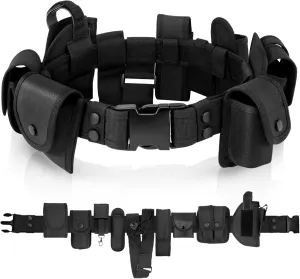 Odoland Police Security Modular Equipment System - Molded Duty Belt Set with Colt 1911, Flashlight, Baton Holsters