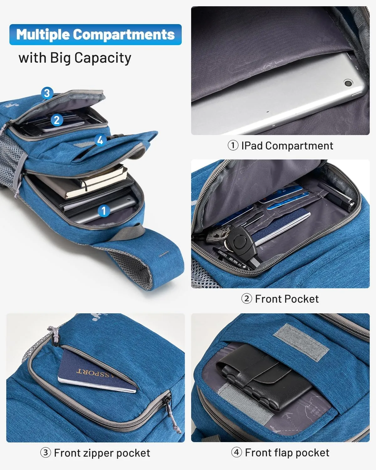 OIWAS Sling Bag Crossbody Backpack for Men, One Strap Backpack Hiking Daypack Chest Bag for Women