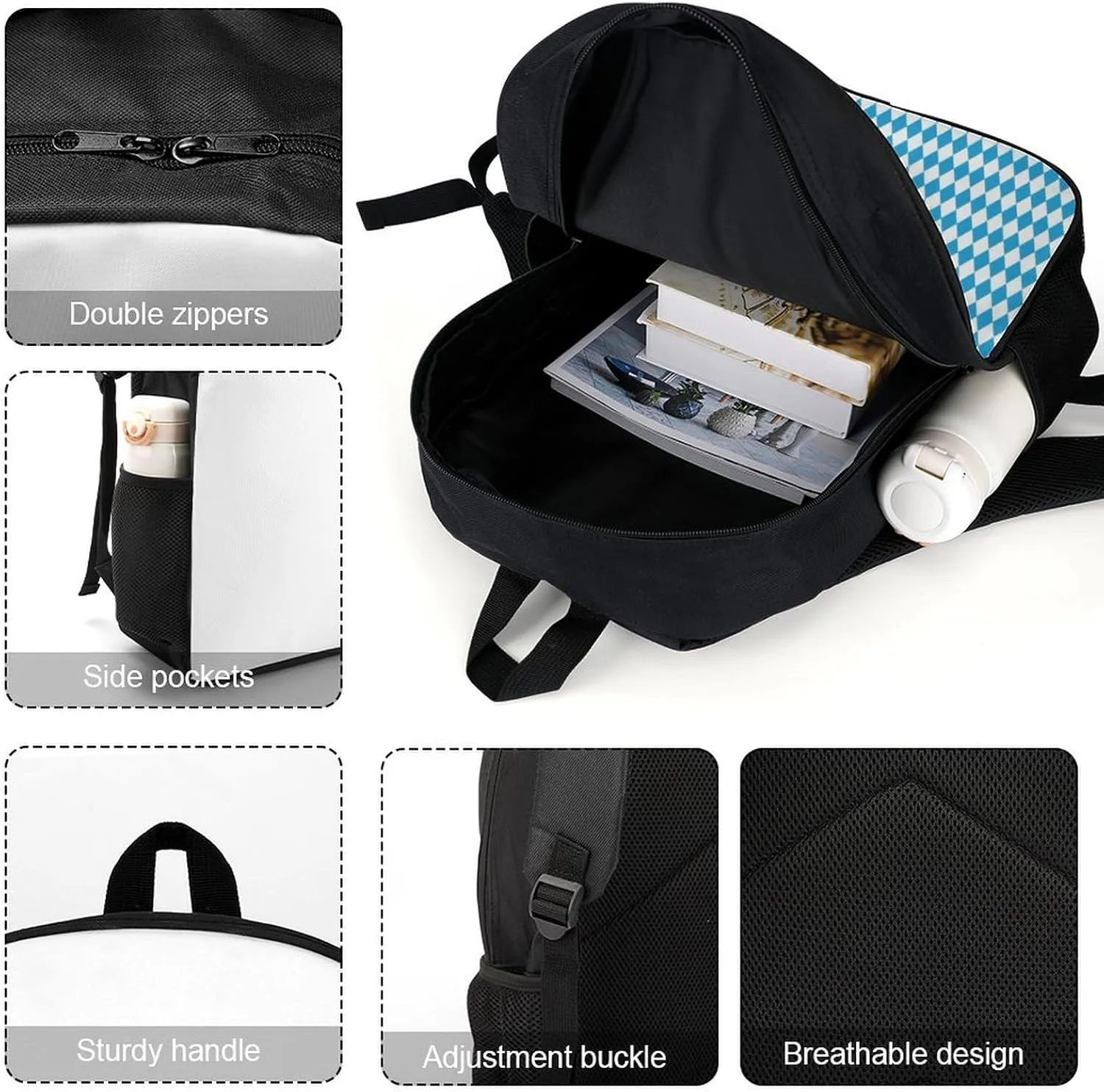 Oktoberfest Bavarian Blue And White Backpack Lightweight Waterproof Backpacks Laptop Backpack for Unisex Casual Travel Daypacks Large Capacity